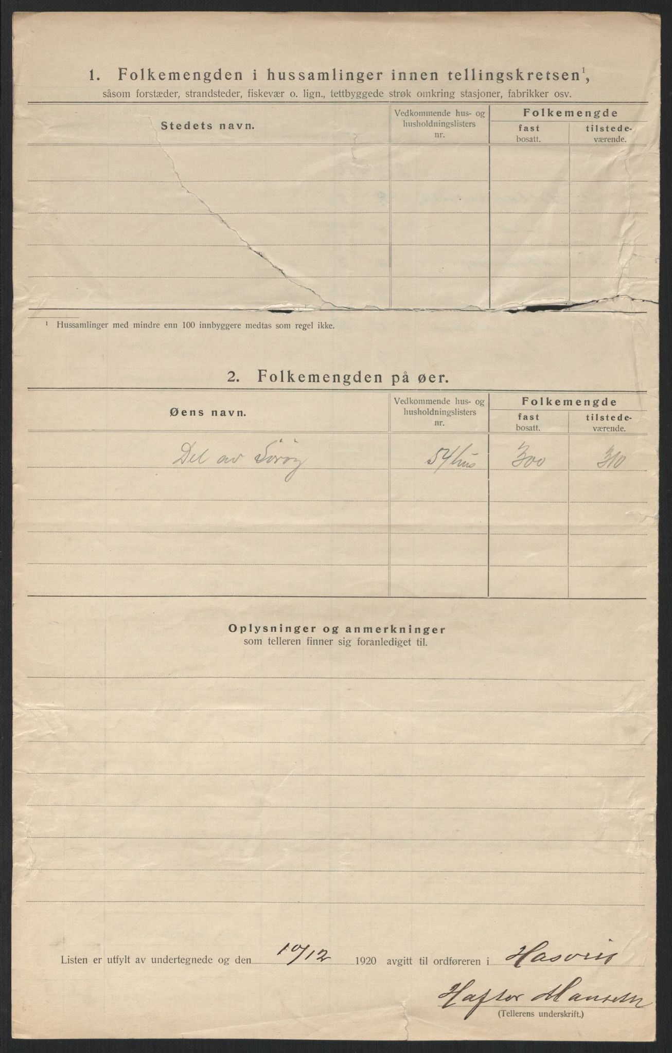 SATØ, 1920 census for Hasvik, 1920, p. 15