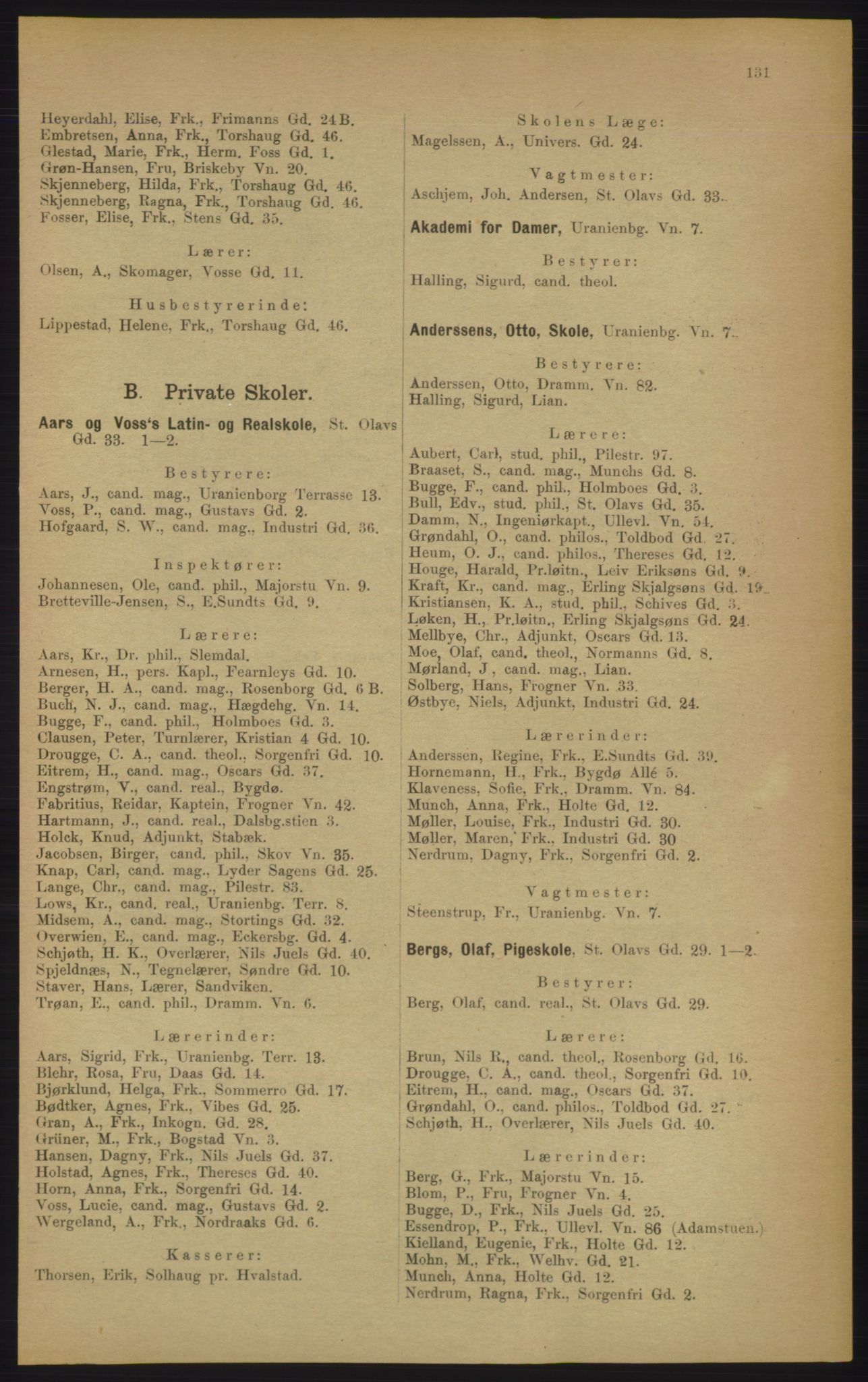 Kristiania/Oslo adressebok, PUBL/-, 1906, p. 131