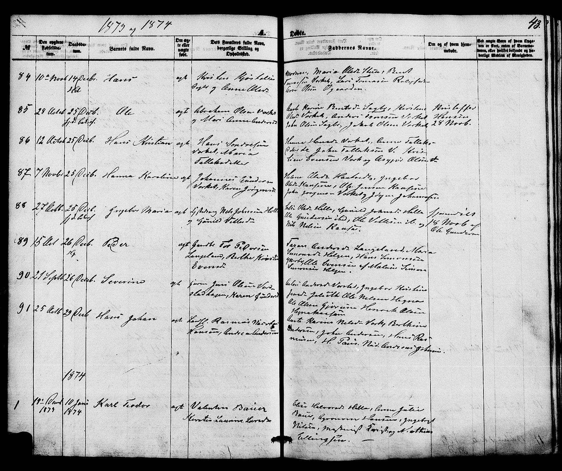 Holla kirkebøker, SAKO/A-272/F/Fa/L0007: Parish register (official) no. 7, 1869-1881, p. 43