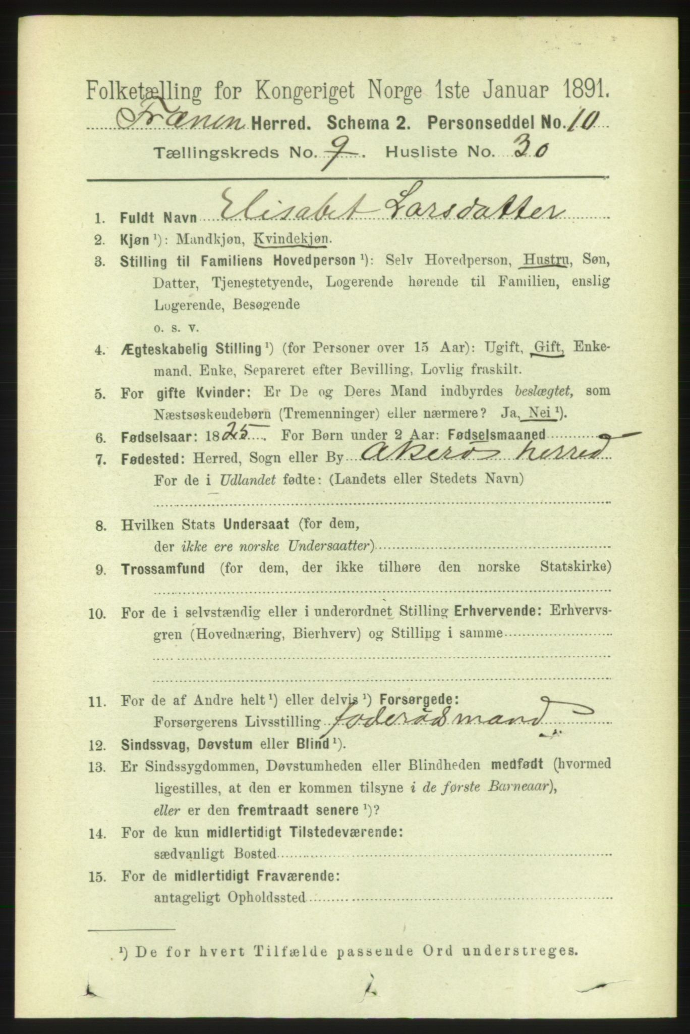 RA, 1891 census for 1548 Fræna, 1891, p. 3036