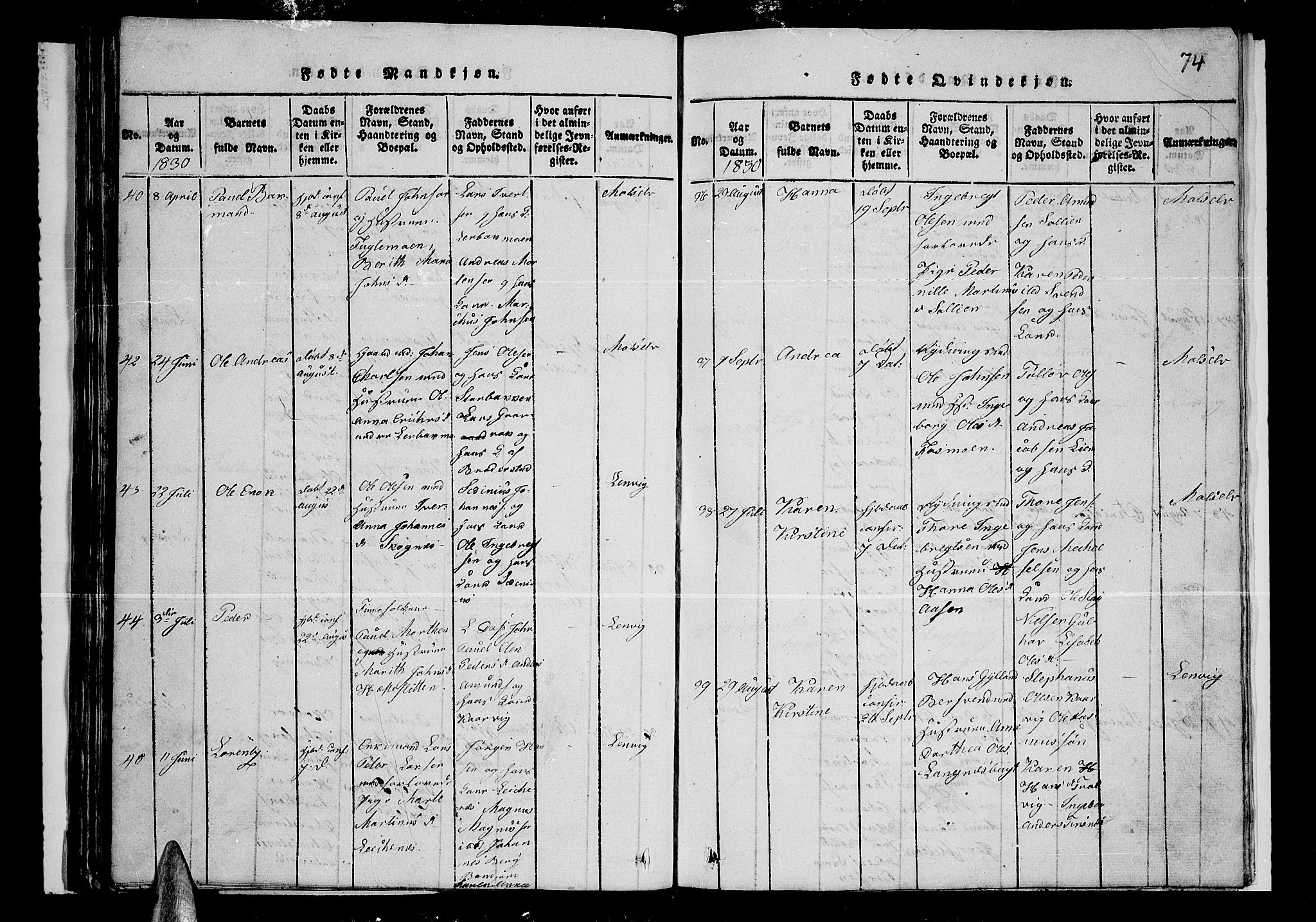 Lenvik sokneprestembete, AV/SATØ-S-1310/H/Ha/Hab/L0001klokker: Parish register (copy) no. 1, 1822-1837, p. 74
