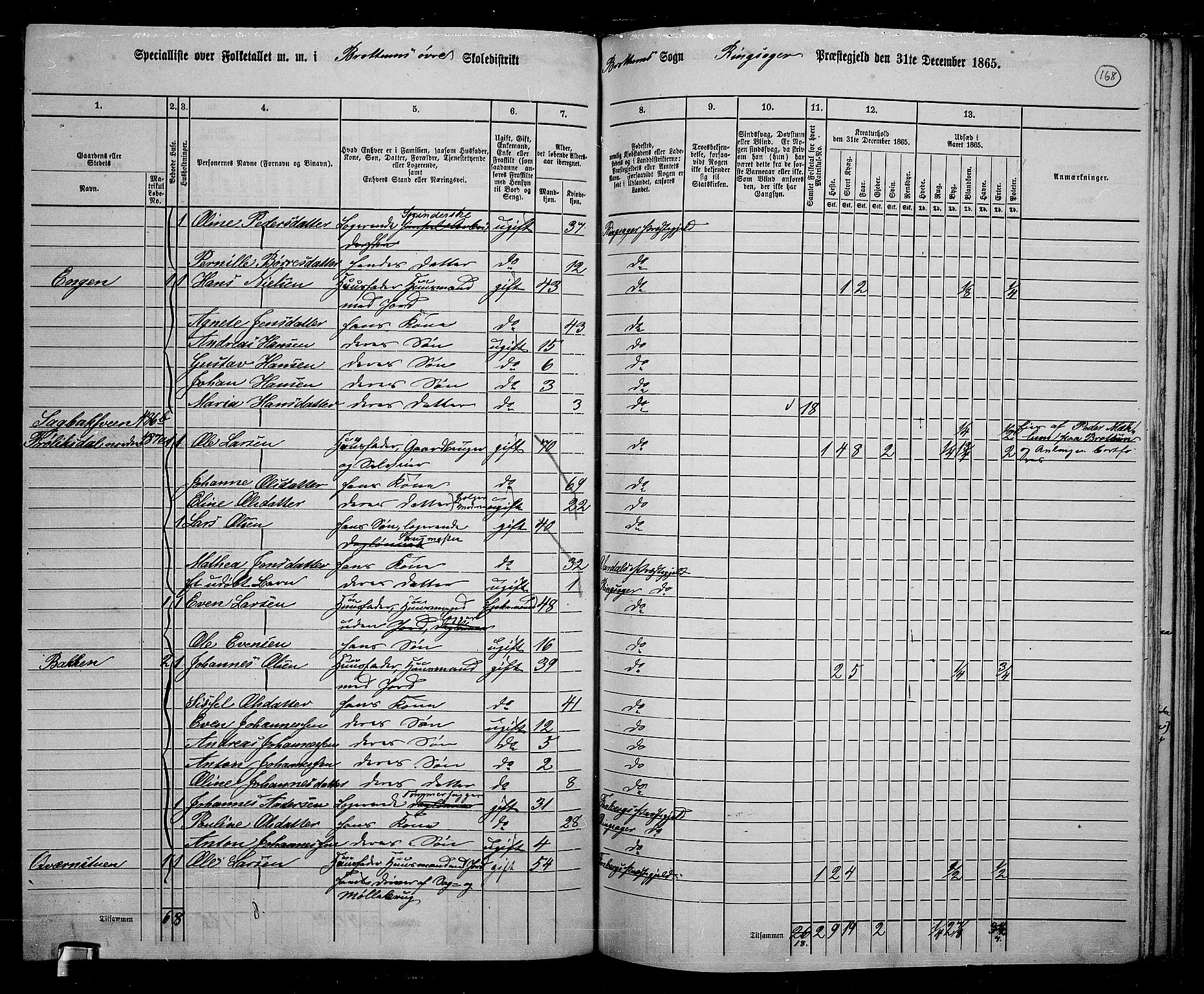 RA, 1865 census for Ringsaker, 1865, p. 412