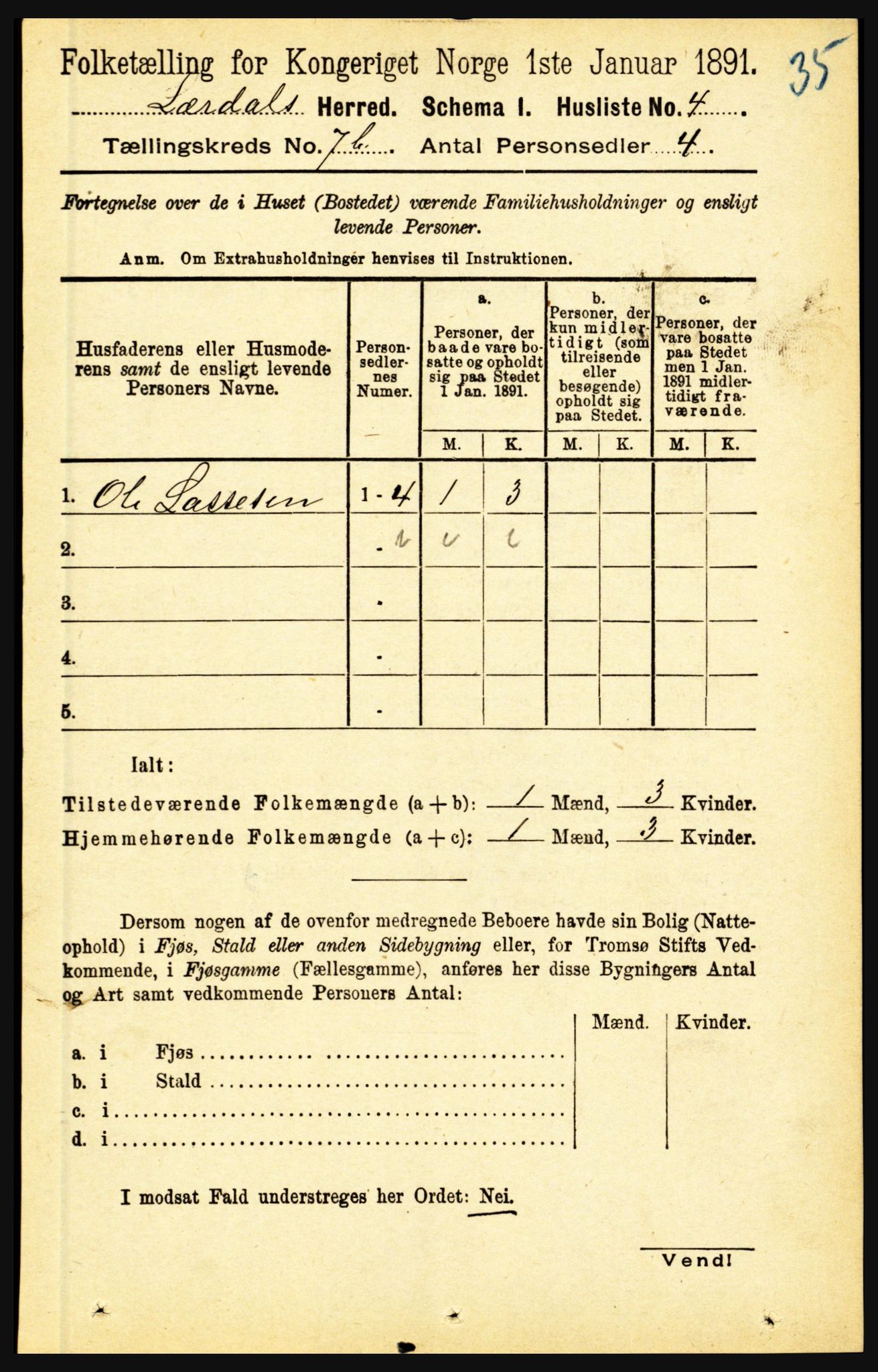 RA, 1891 census for 1422 Lærdal, 1891, p. 1110