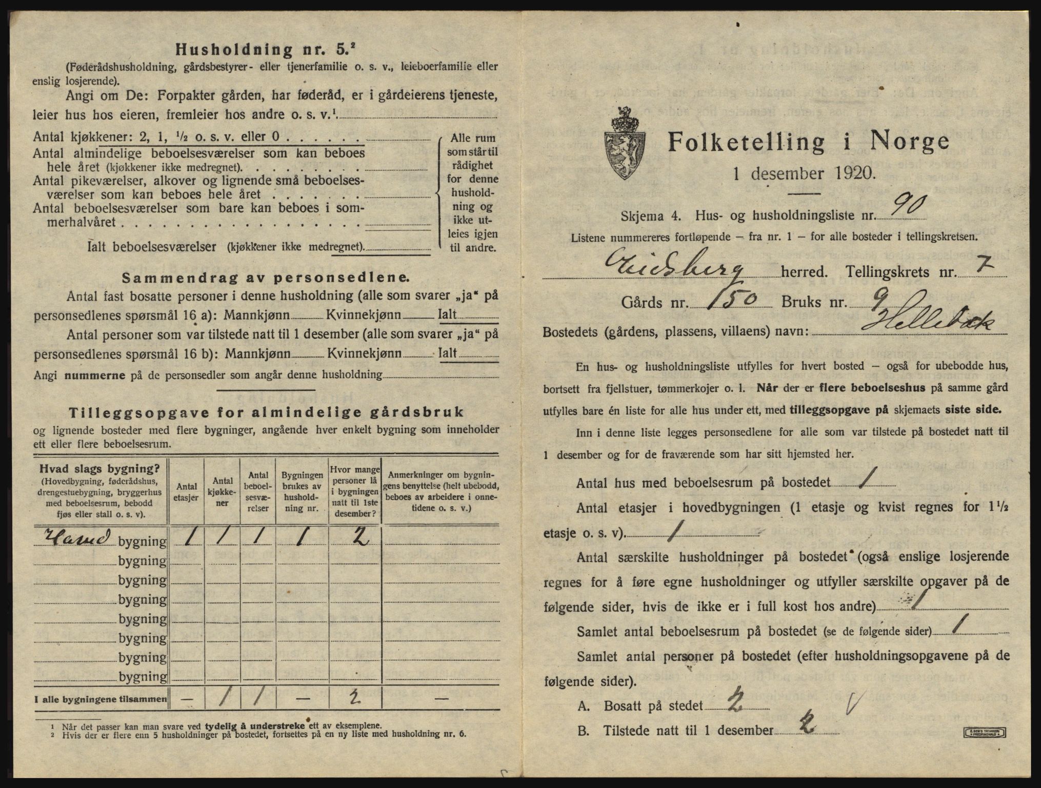 SAO, 1920 census for Eidsberg, 1920, p. 1361