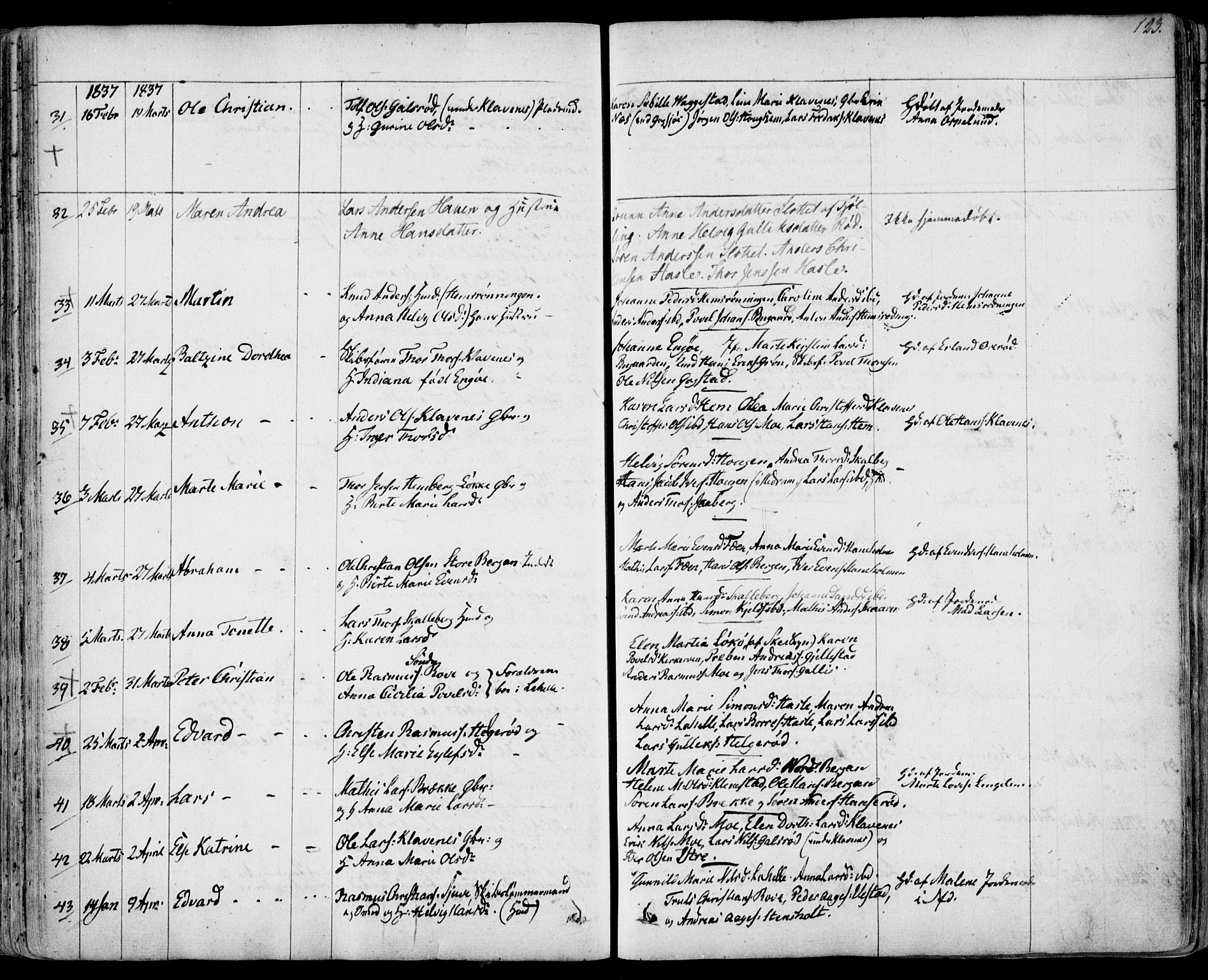 Sandar kirkebøker, SAKO/A-243/F/Fa/L0005: Parish register (official) no. 5, 1832-1847, p. 122-123