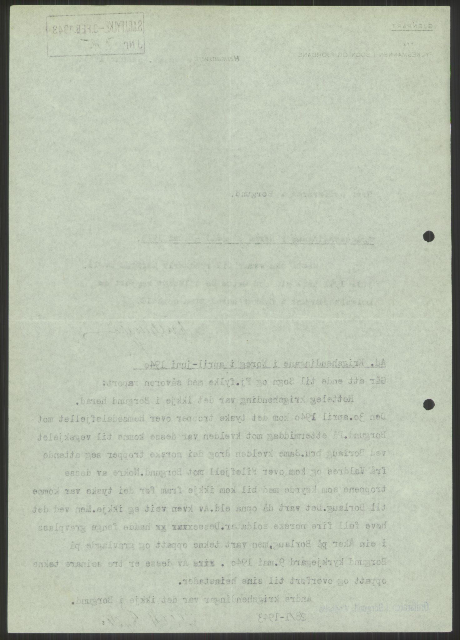 Forsvaret, Forsvarets krigshistoriske avdeling, AV/RA-RAFA-2017/Y/Ya/L0015: II-C-11-31 - Fylkesmenn.  Rapporter om krigsbegivenhetene 1940., 1940, p. 508