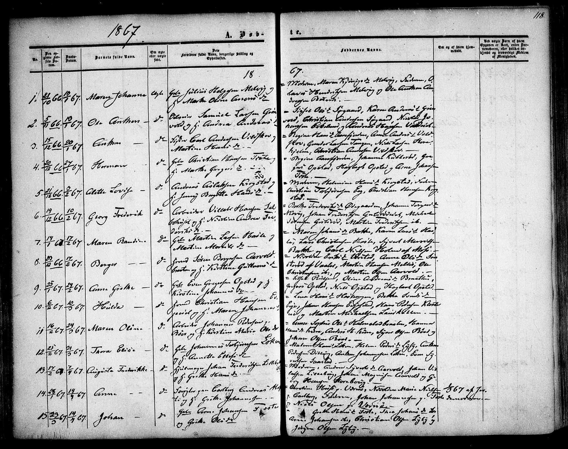 Rygge prestekontor Kirkebøker, AV/SAO-A-10084b/F/Fa/L0005: Parish register (official) no. 5, 1852-1871, p. 118