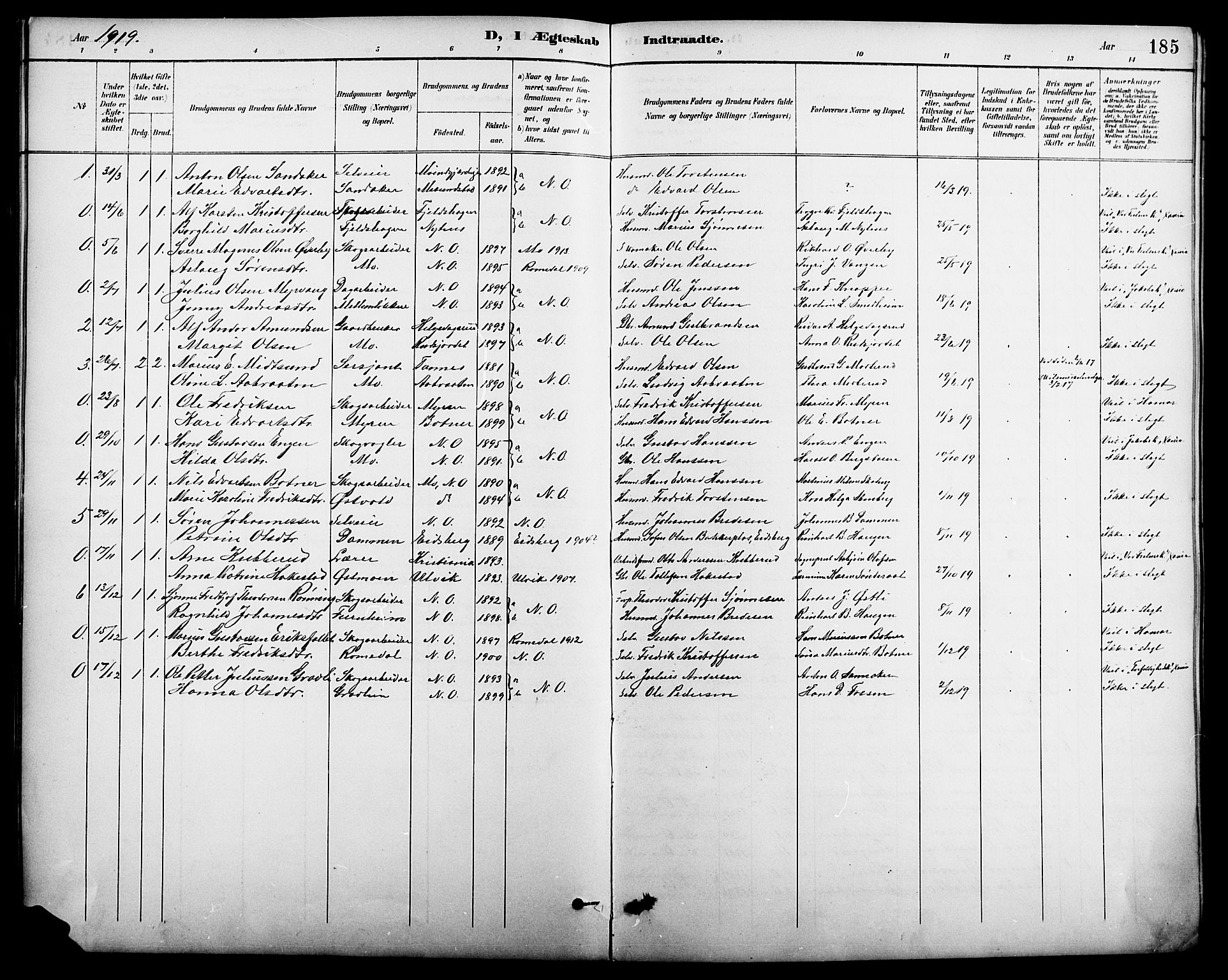 Nord-Odal prestekontor, AV/SAH-PREST-032/H/Ha/Hab/L0002: Parish register (copy) no. 2, 1895-1921, p. 185