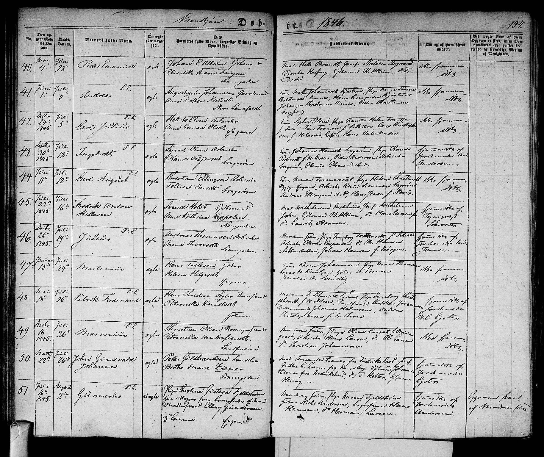 Bragernes kirkebøker, AV/SAKO-A-6/F/Fb/L0001: Parish register (official) no. II 1, 1830-1847, p. 134