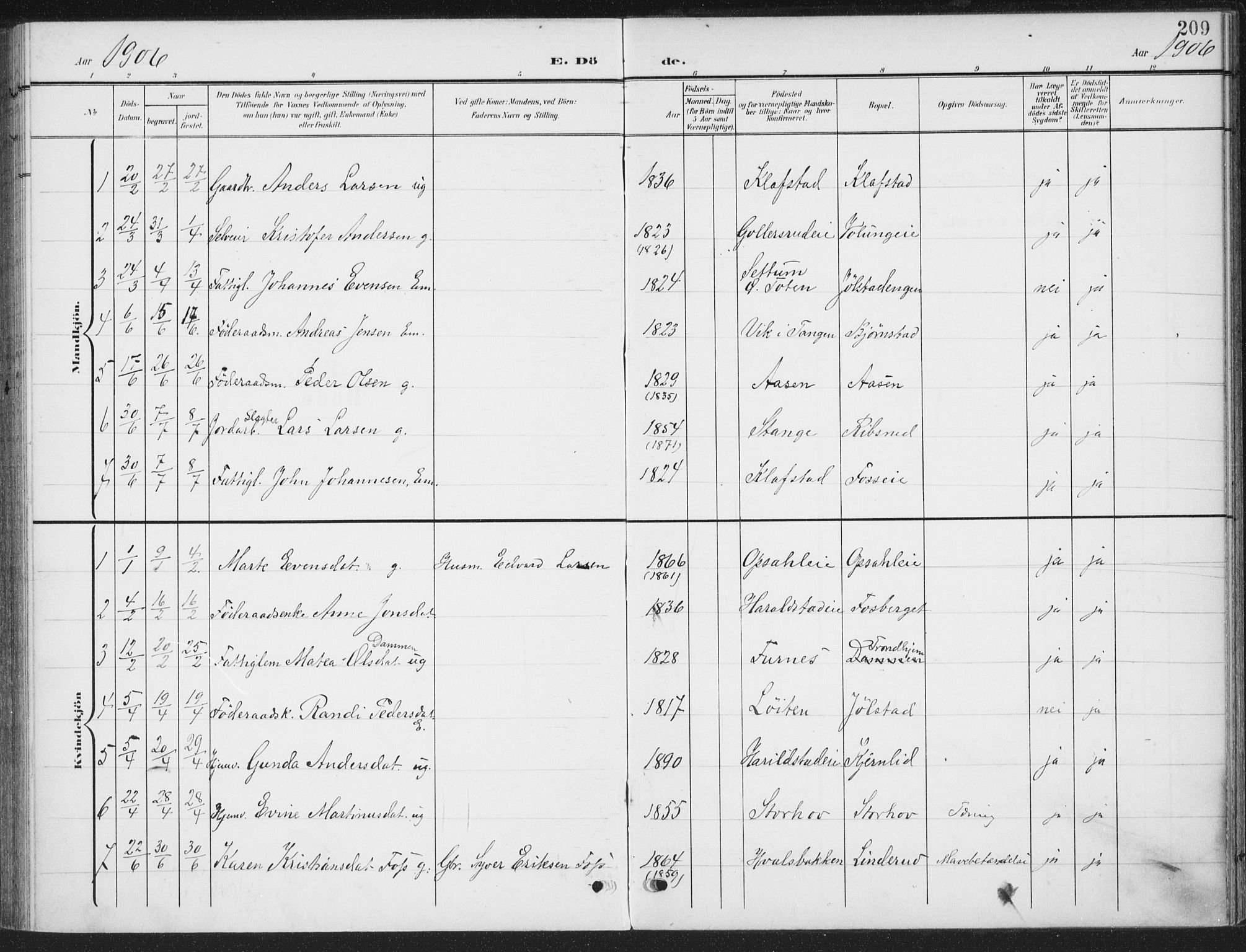 Romedal prestekontor, SAH/PREST-004/K/L0009: Parish register (official) no. 9, 1906-1929, p. 209