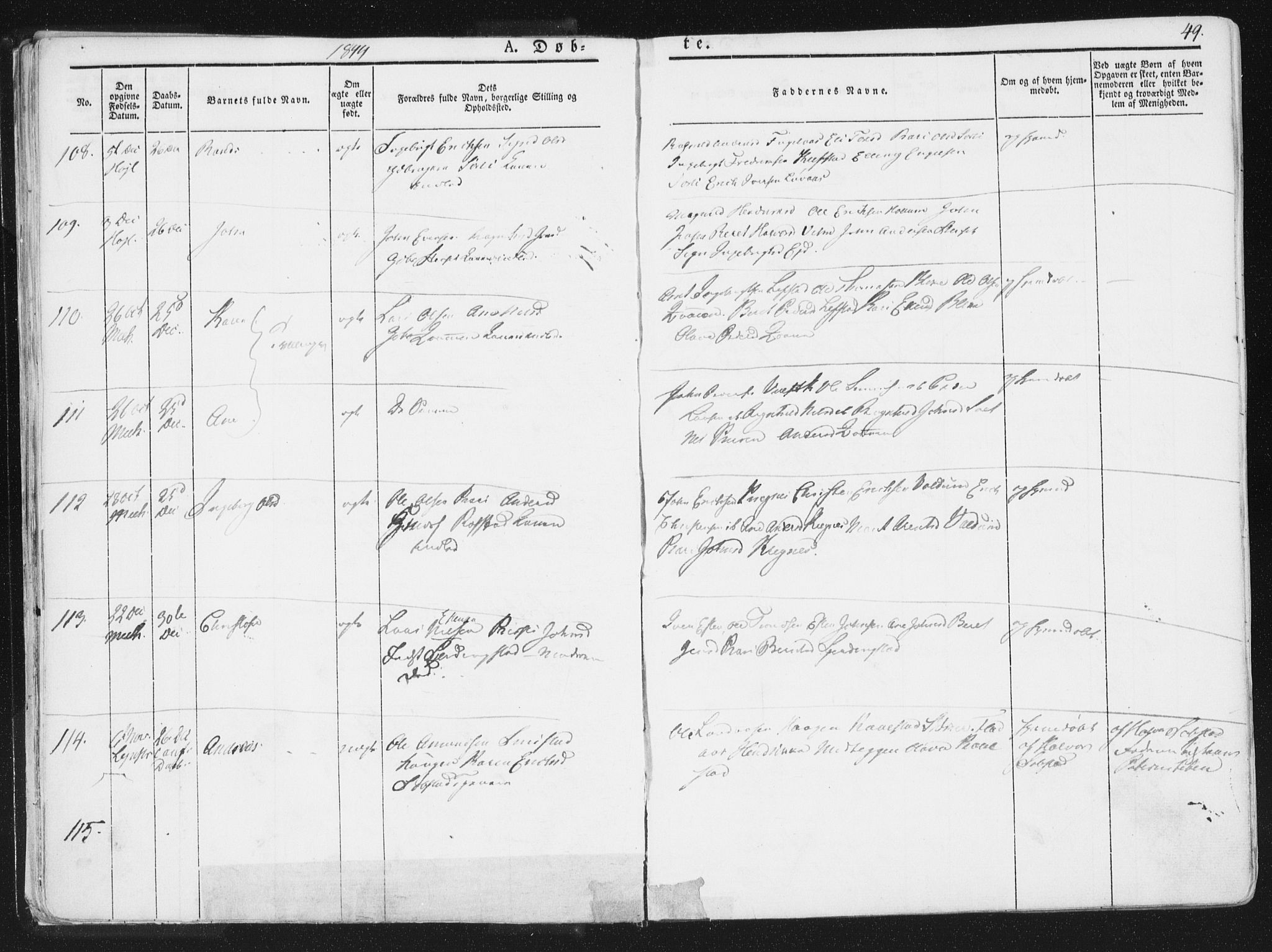 Ministerialprotokoller, klokkerbøker og fødselsregistre - Sør-Trøndelag, SAT/A-1456/691/L1074: Parish register (official) no. 691A06, 1842-1852, p. 49
