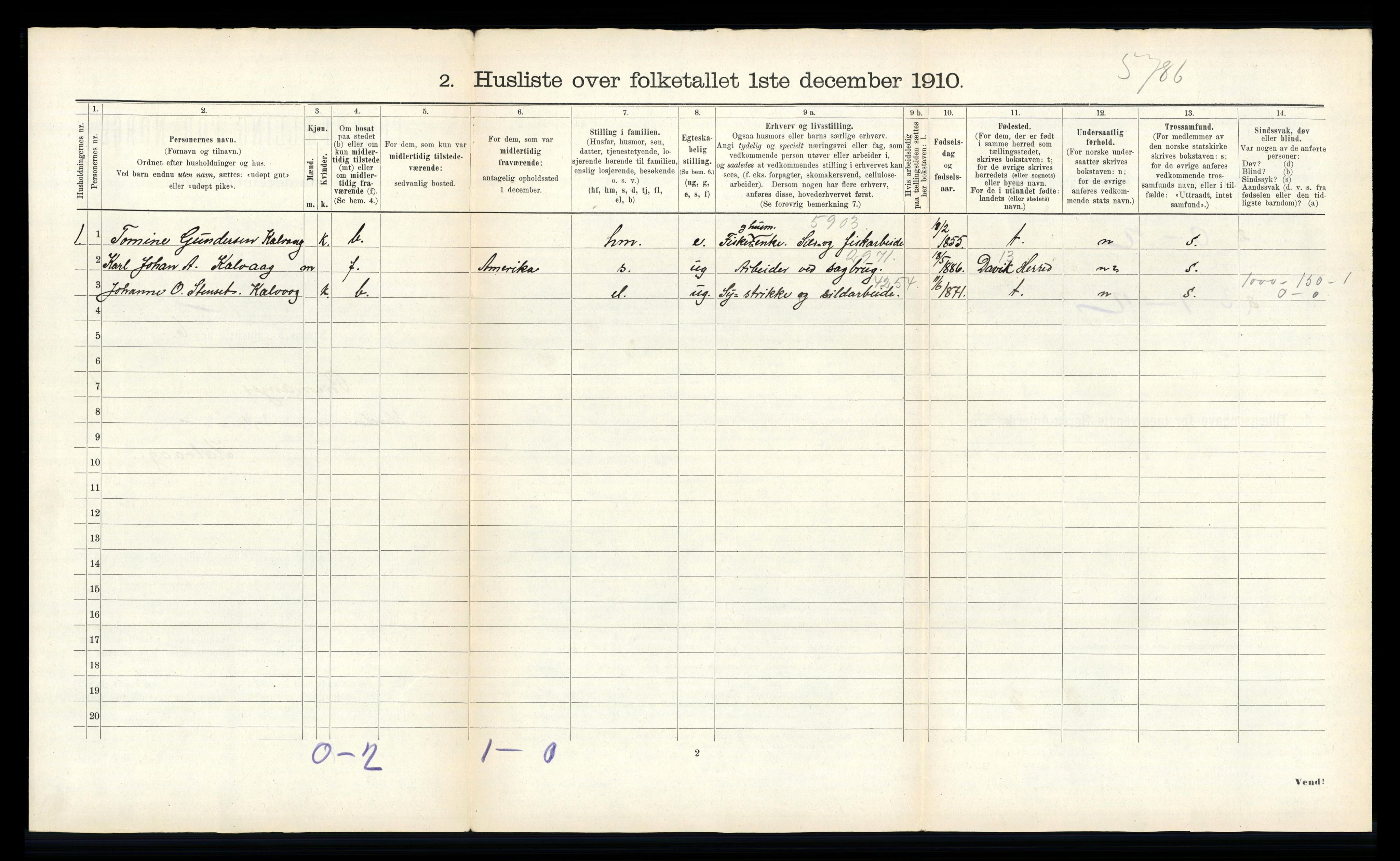 RA, 1910 census for Bremanger, 1910, p. 60