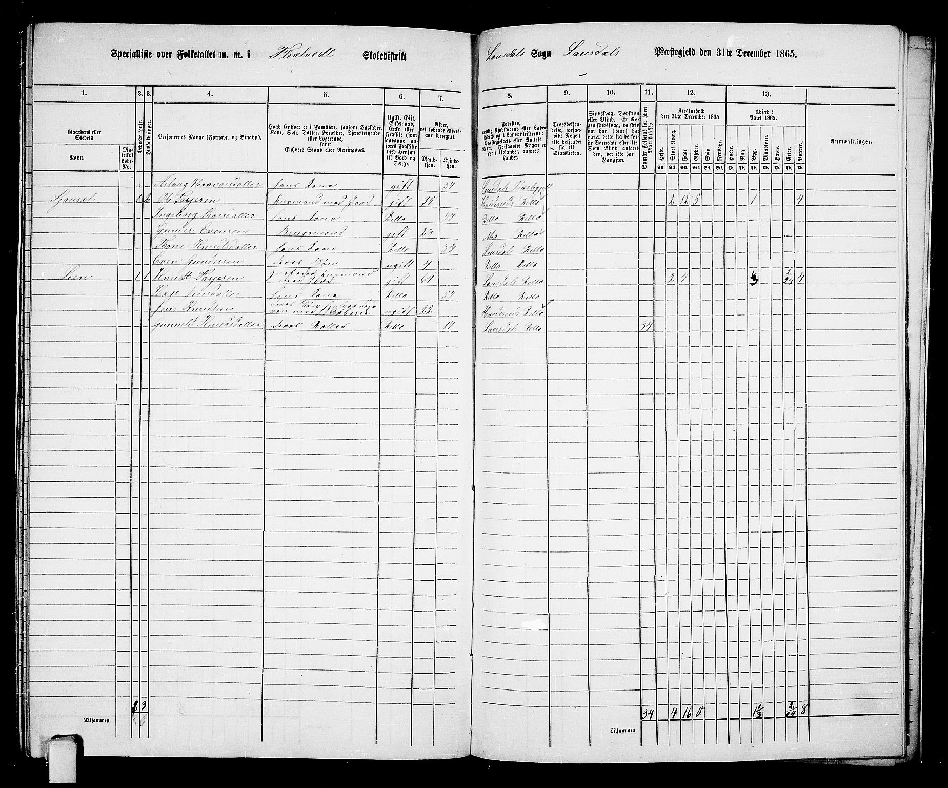 RA, 1865 census for Lårdal, 1865, p. 55