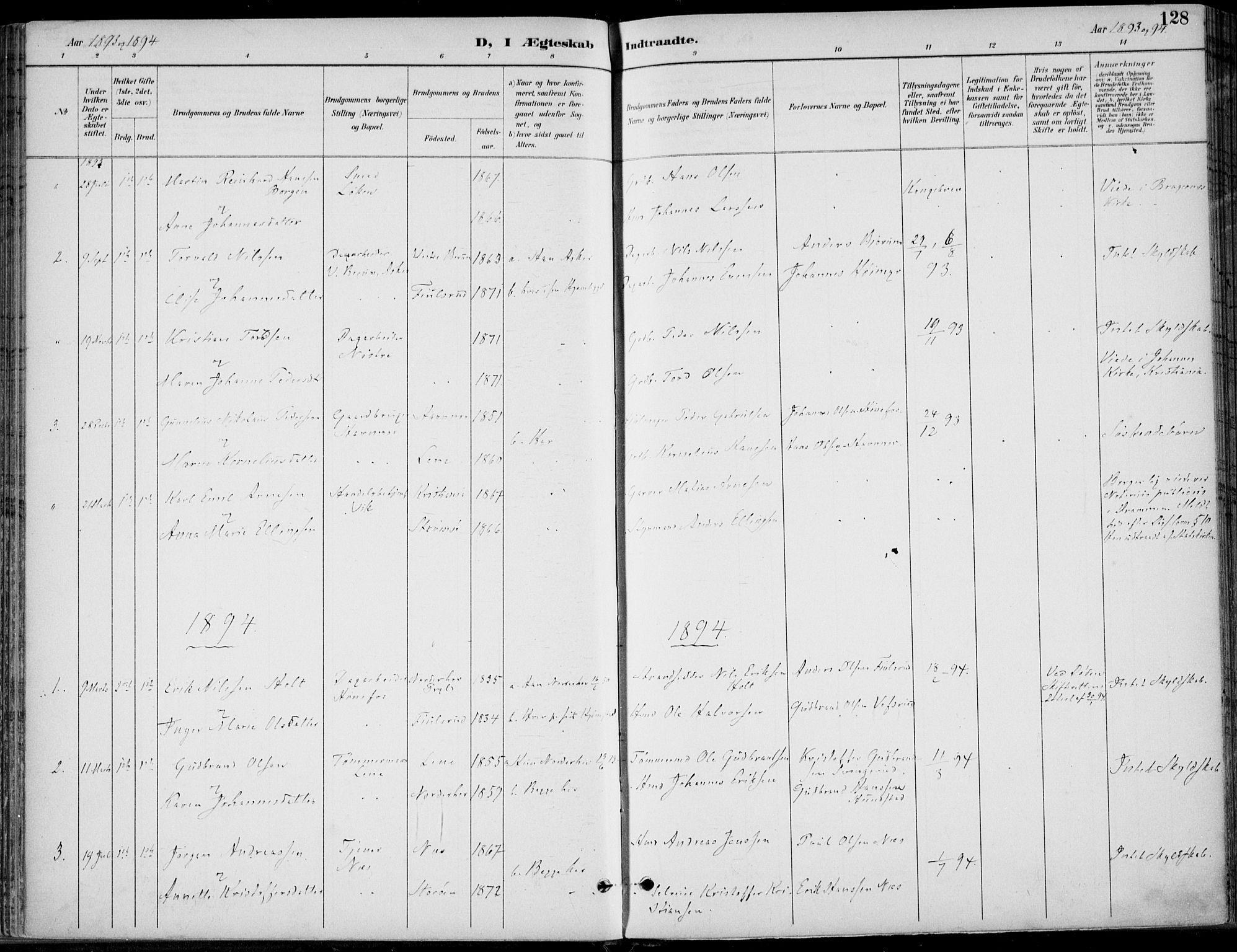 Hole kirkebøker, SAKO/A-228/F/Fa/L0009: Parish register (official) no. I 9, 1892-1907, p. 128