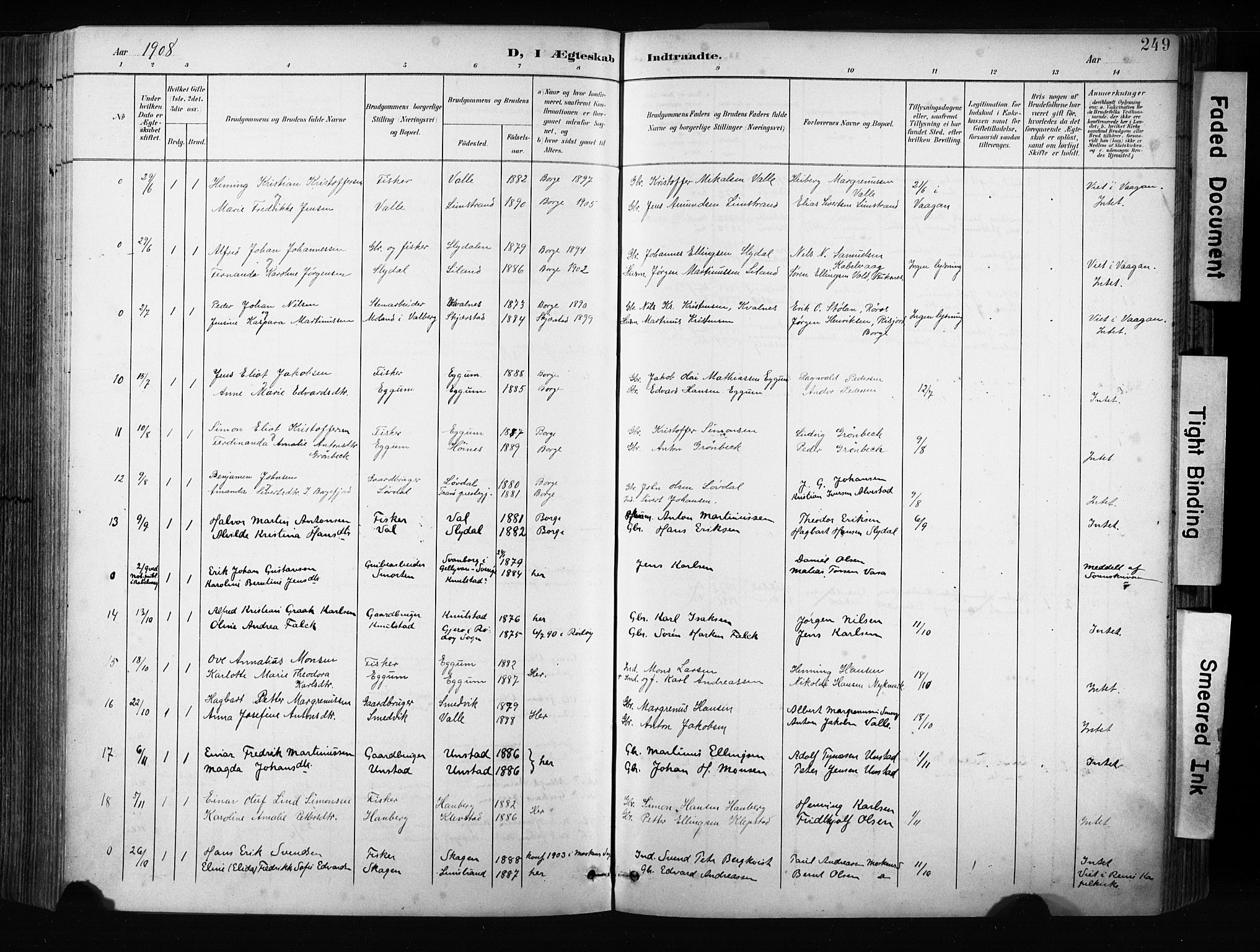 Ministerialprotokoller, klokkerbøker og fødselsregistre - Nordland, AV/SAT-A-1459/880/L1134: Parish register (official) no. 880A08, 1899-1908, p. 249