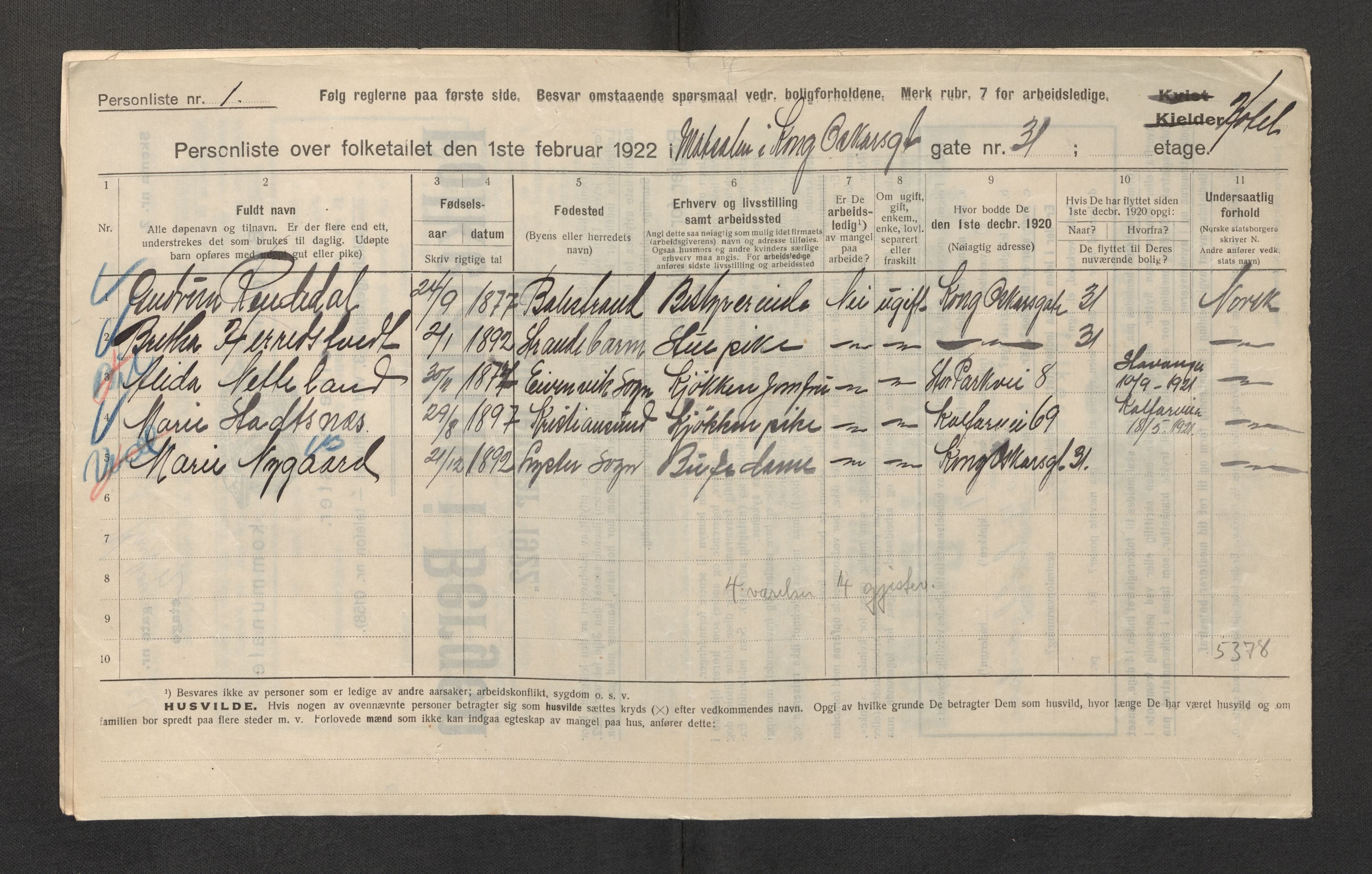 SAB, Municipal Census 1922 for Bergen, 1922, p. 19883