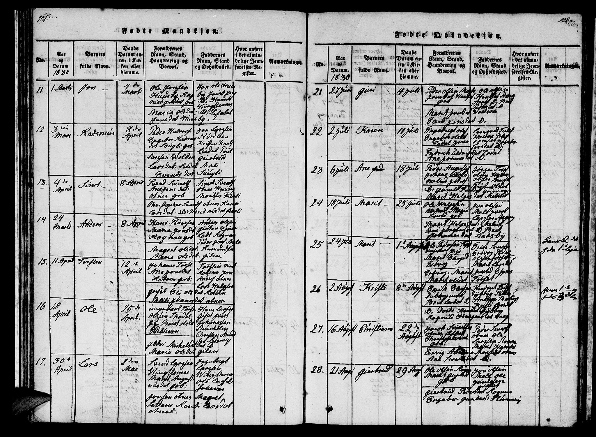 Ministerialprotokoller, klokkerbøker og fødselsregistre - Møre og Romsdal, AV/SAT-A-1454/578/L0908: Parish register (copy) no. 578C01, 1819-1837, p. 101-102