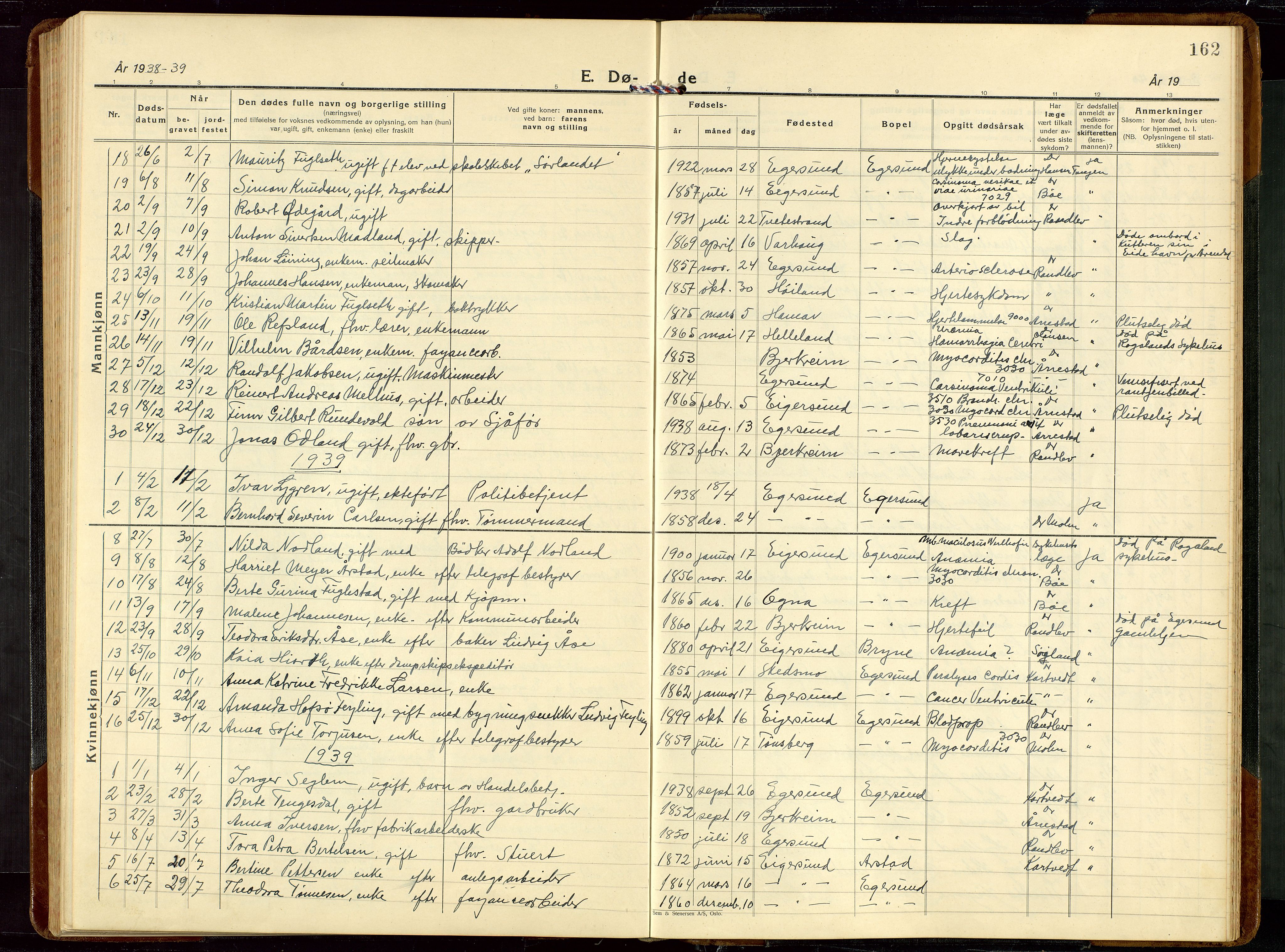 Eigersund sokneprestkontor, SAST/A-101807/S09/L0014: Parish register (copy) no. B 14, 1931-1949, p. 162