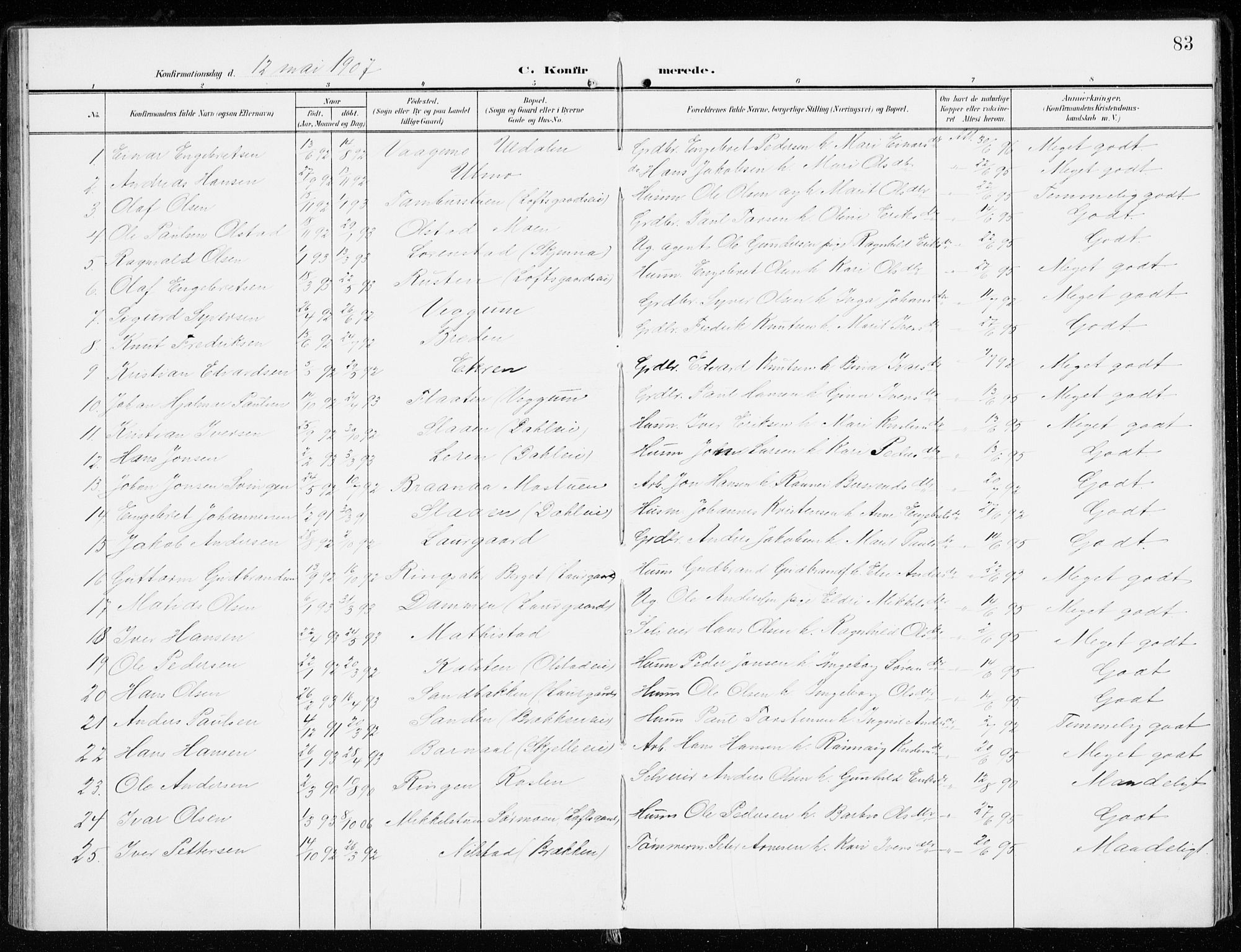 Sel prestekontor, SAH/PREST-074/H/Ha/Haa/L0002: Parish register (official) no. 2, 1905-1919, p. 83