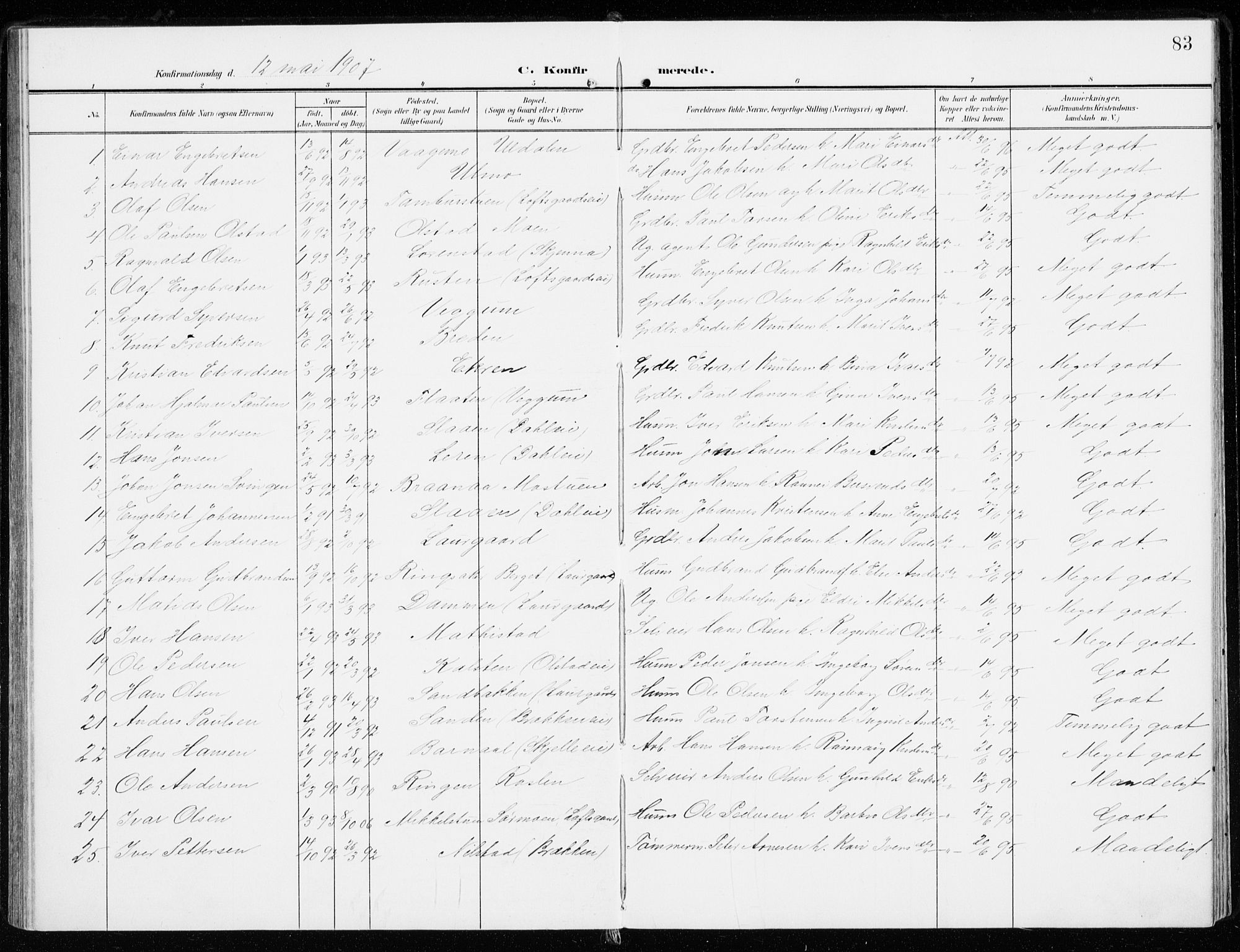 Sel prestekontor, AV/SAH-PREST-074/H/Ha/Haa/L0002: Parish register (official) no. 2, 1905-1919, p. 83