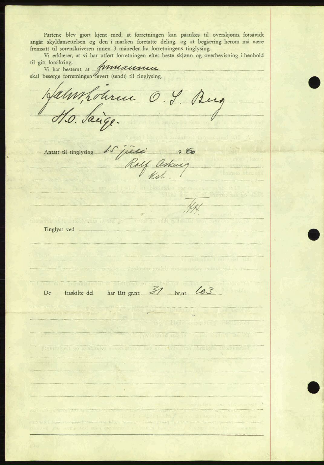 Nes tingrett, SAO/A-10548/G/Gb/Gbb/L0010: Mortgage book no. 54, 1939-1940, Diary no: : 897/1940