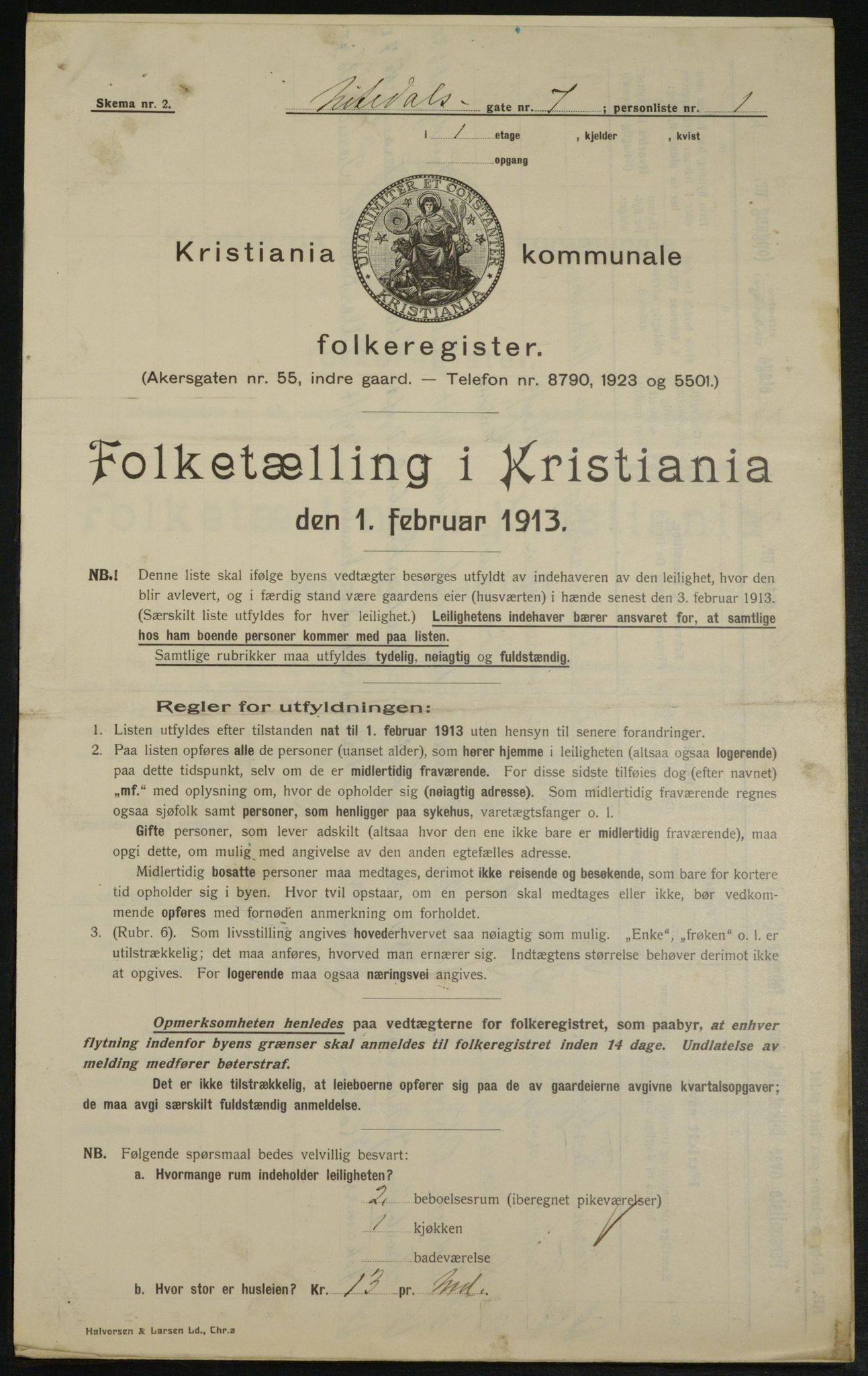 OBA, Municipal Census 1913 for Kristiania, 1913, p. 71254