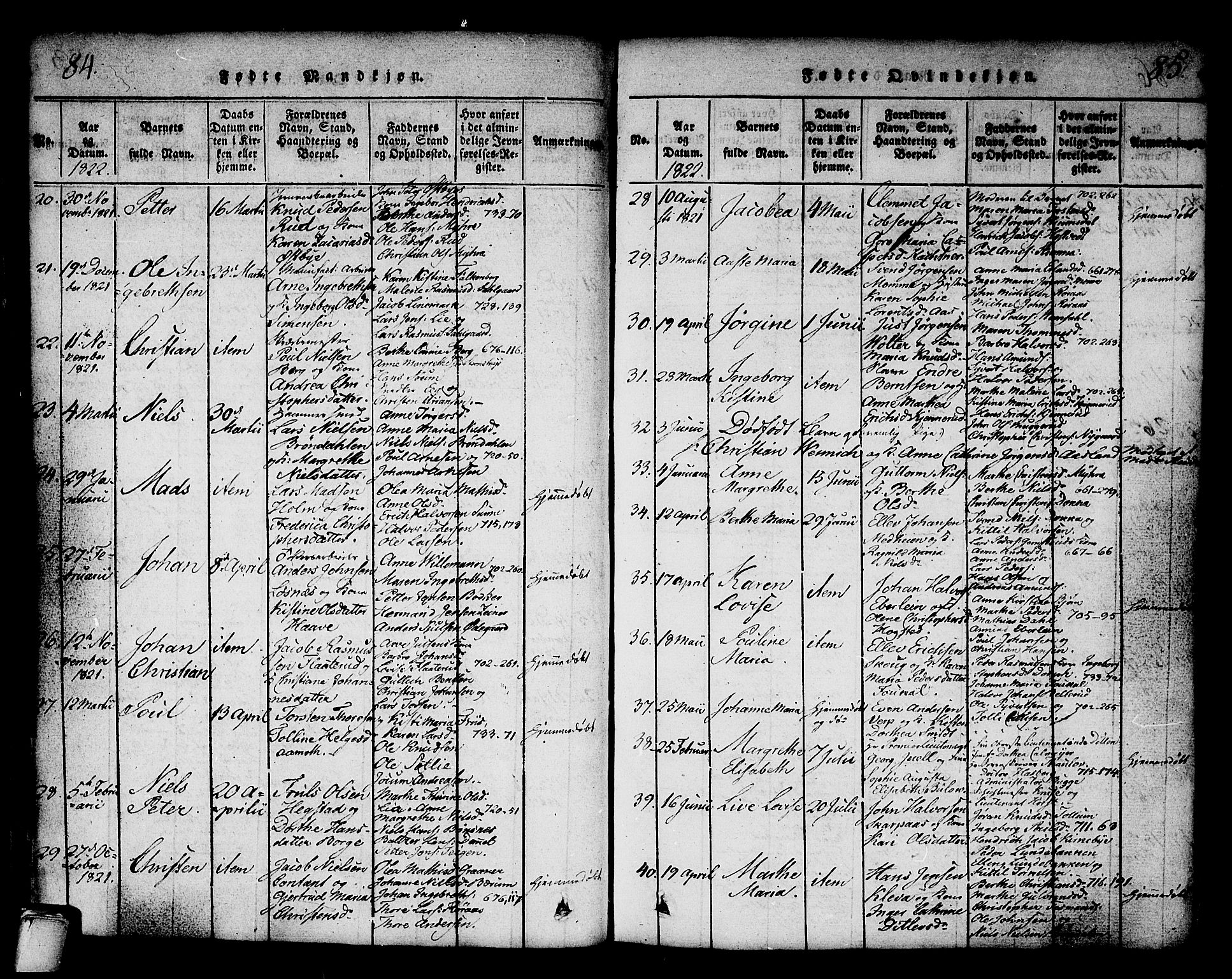 Kongsberg kirkebøker, SAKO/A-22/G/Ga/L0001: Parish register (copy) no. 1, 1816-1839, p. 84-85