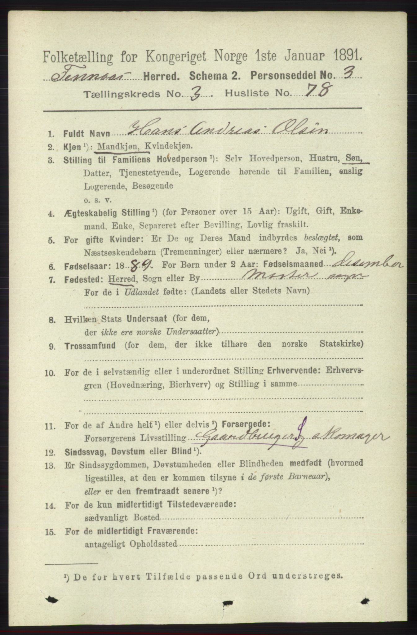 RA, 1891 census for 1218 Finnås, 1891, p. 1585