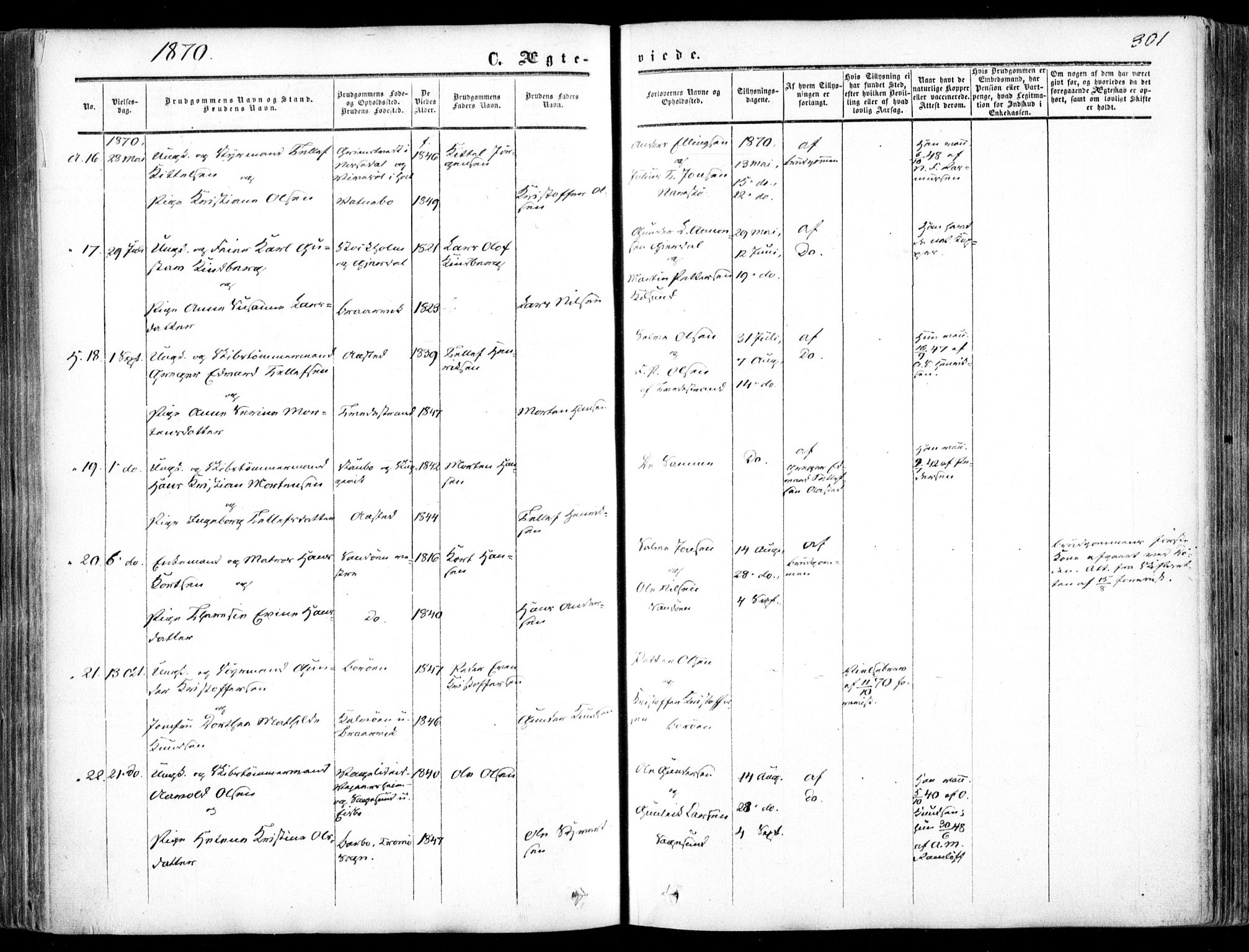 Dypvåg sokneprestkontor, AV/SAK-1111-0007/F/Fa/Faa/L0006: Parish register (official) no. A 6, 1855-1872, p. 301