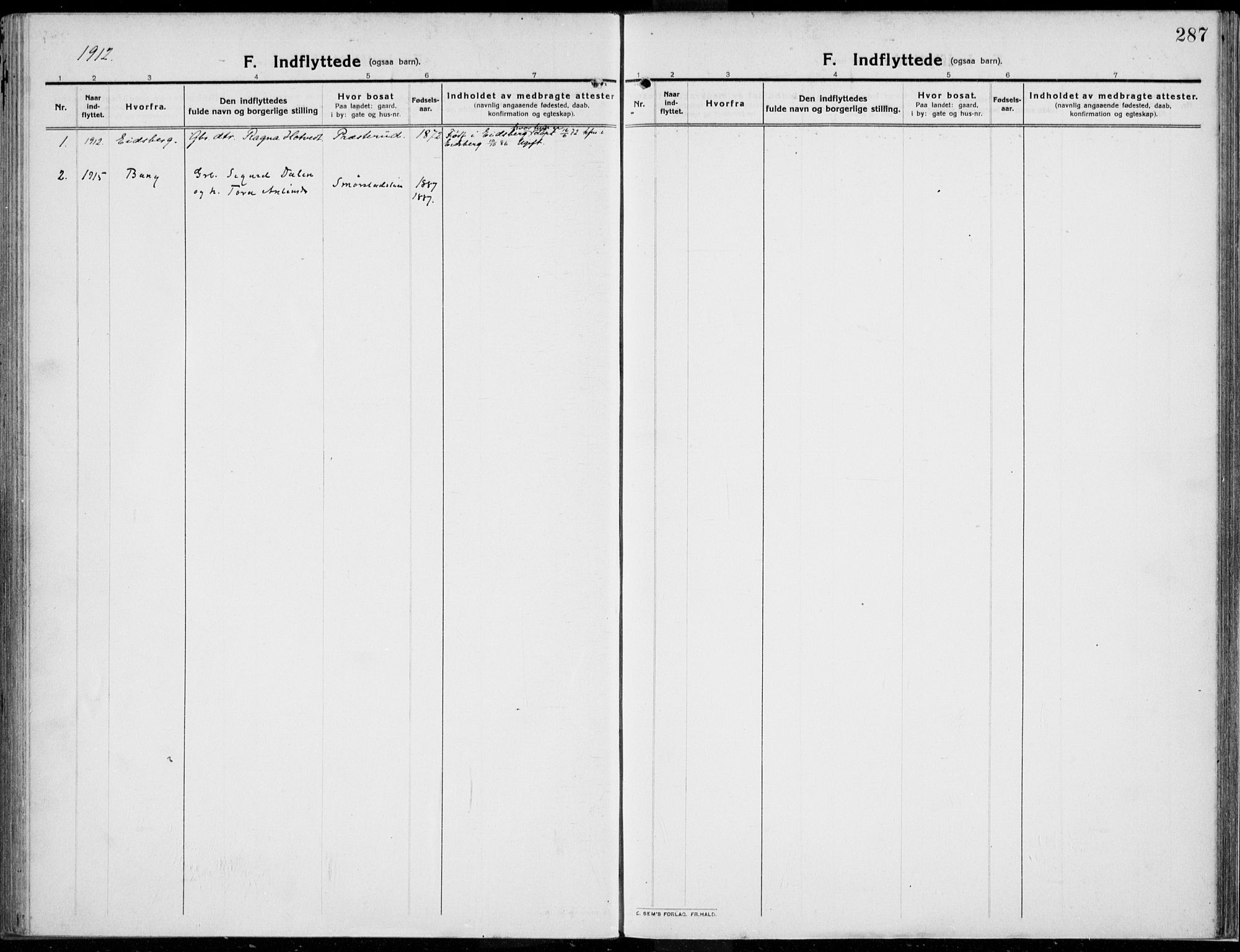 Kolbu prestekontor, SAH/PREST-110/H/Ha/Haa/L0002: Parish register (official) no. 2, 1912-1926, p. 287