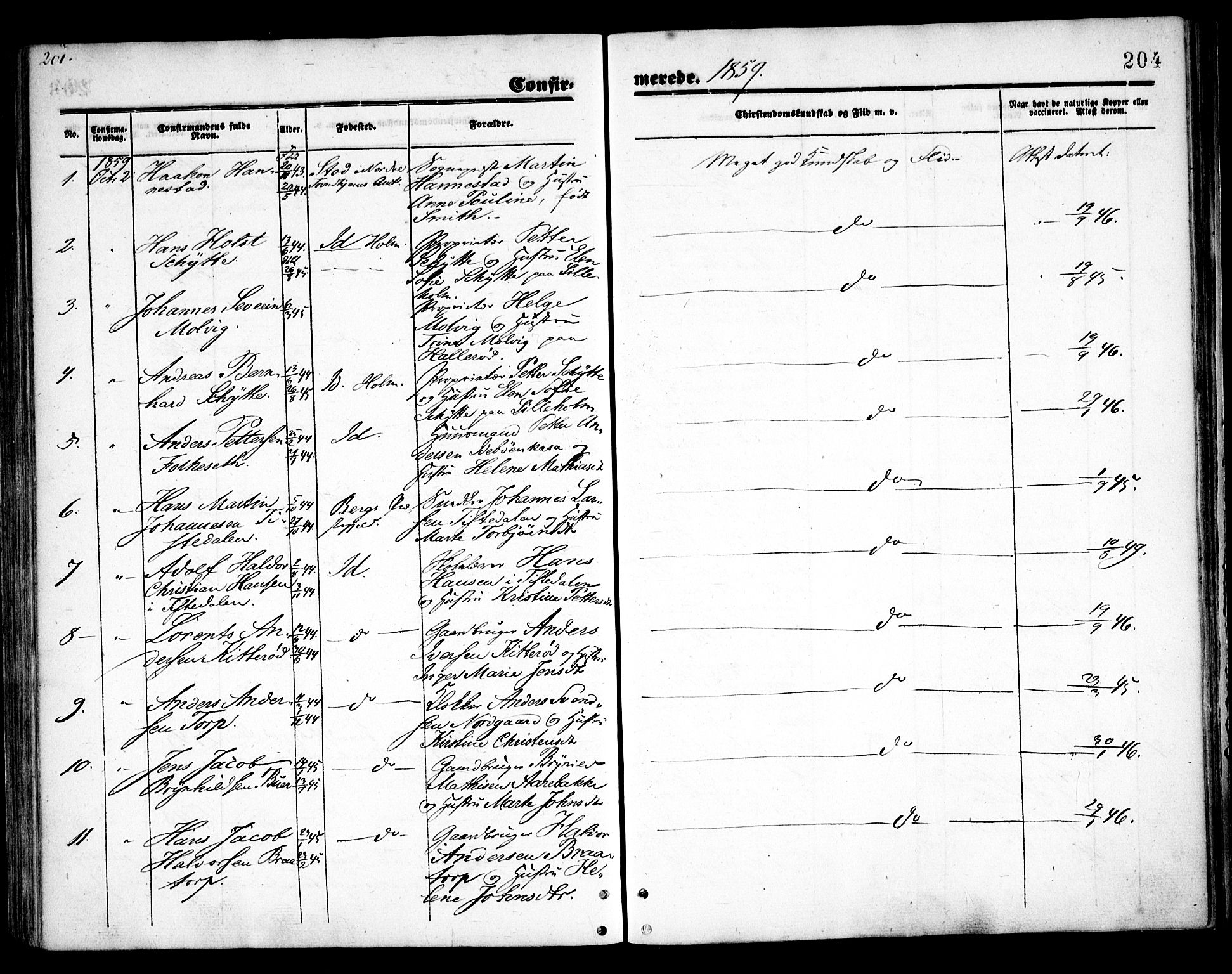 Idd prestekontor Kirkebøker, AV/SAO-A-10911/F/Fc/L0004a: Parish register (official) no. III 4A, 1848-1860, p. 204