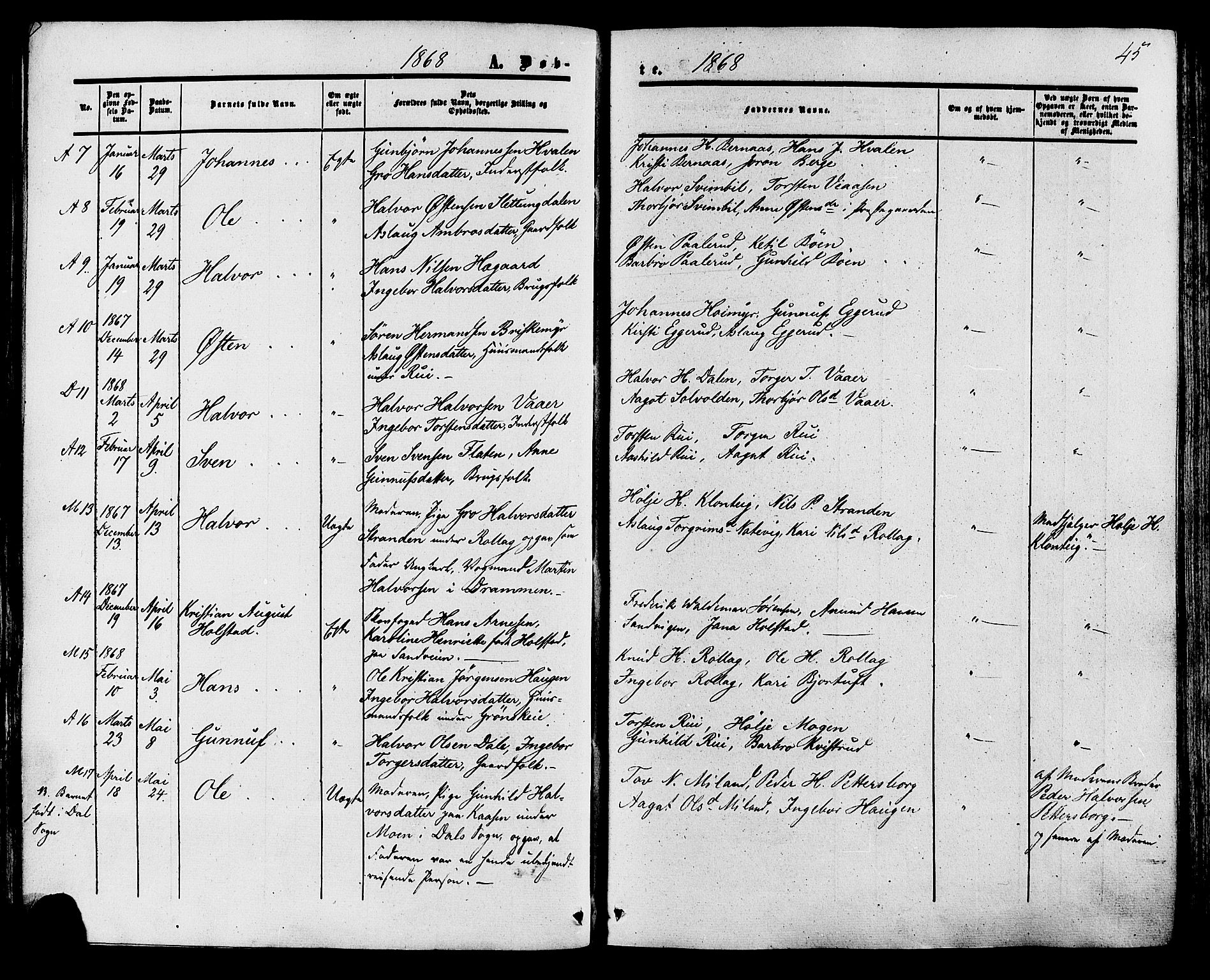 Tinn kirkebøker, SAKO/A-308/F/Fa/L0006: Parish register (official) no. I 6, 1857-1878, p. 45