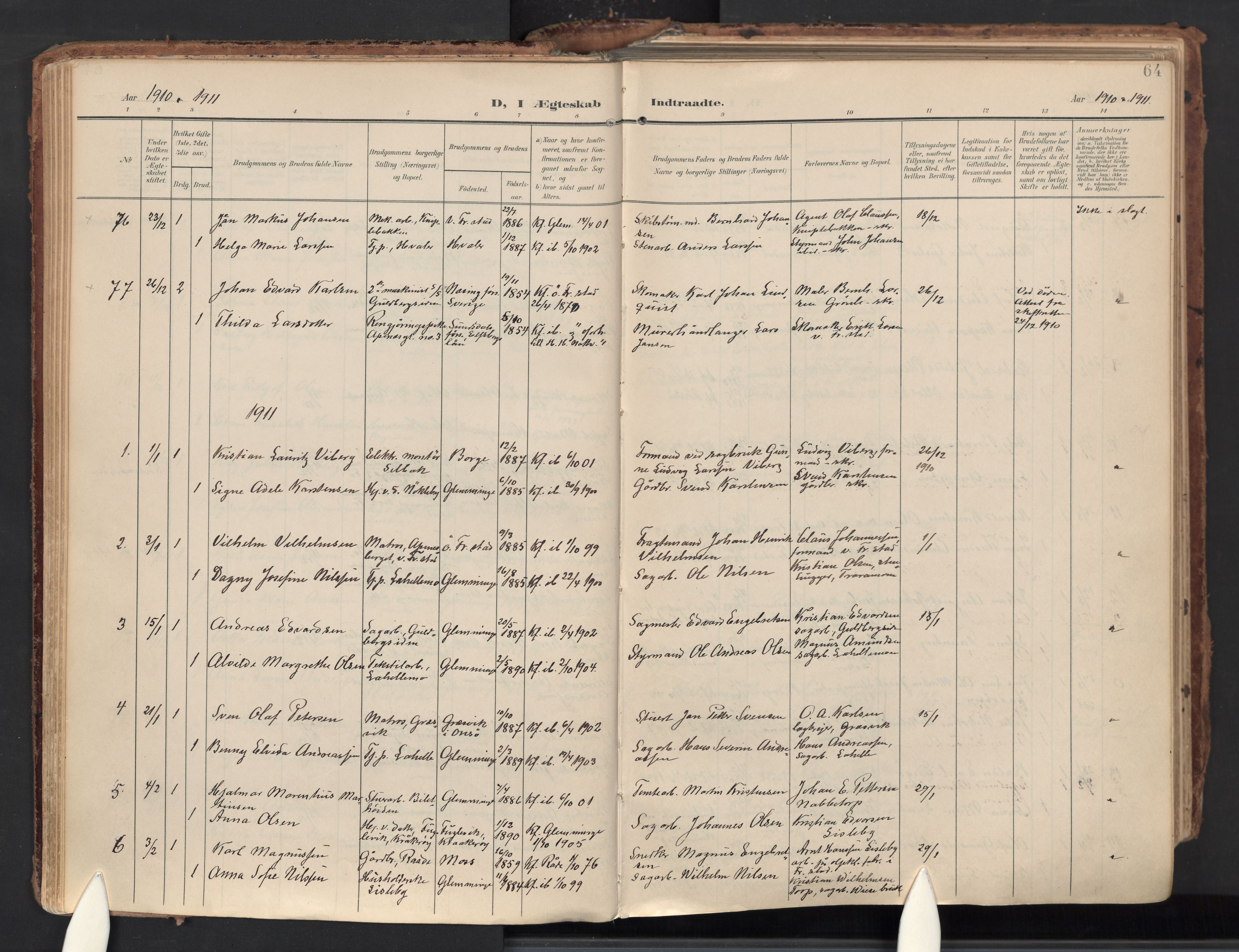Glemmen prestekontor Kirkebøker, AV/SAO-A-10908/F/Fa/L0016: Parish register (official) no. 16, 1903-1937, p. 64