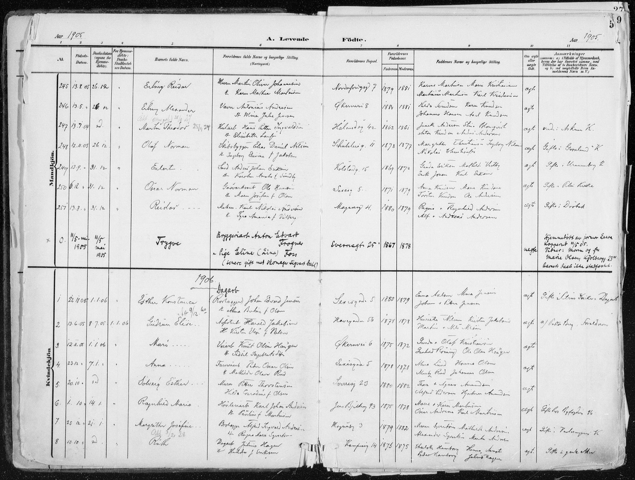 Kampen prestekontor Kirkebøker, AV/SAO-A-10853/F/Fa/L0010: Parish register (official) no. I 10, 1905-1917, p. 5