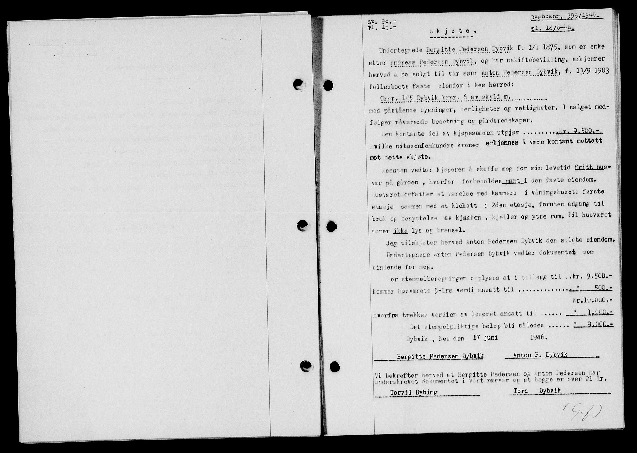 Flekkefjord sorenskriveri, SAK/1221-0001/G/Gb/Gba/L0060: Mortgage book no. A-8, 1945-1946, Diary no: : 395/1946