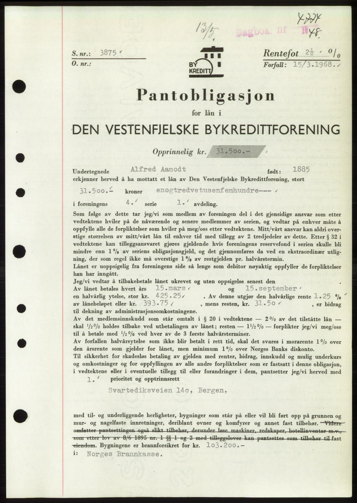Byfogd og Byskriver i Bergen, AV/SAB-A-3401/03/03Bd/L0003: Mortgage book no. B29-39, 1947-1950, Diary no: : 4774/1948