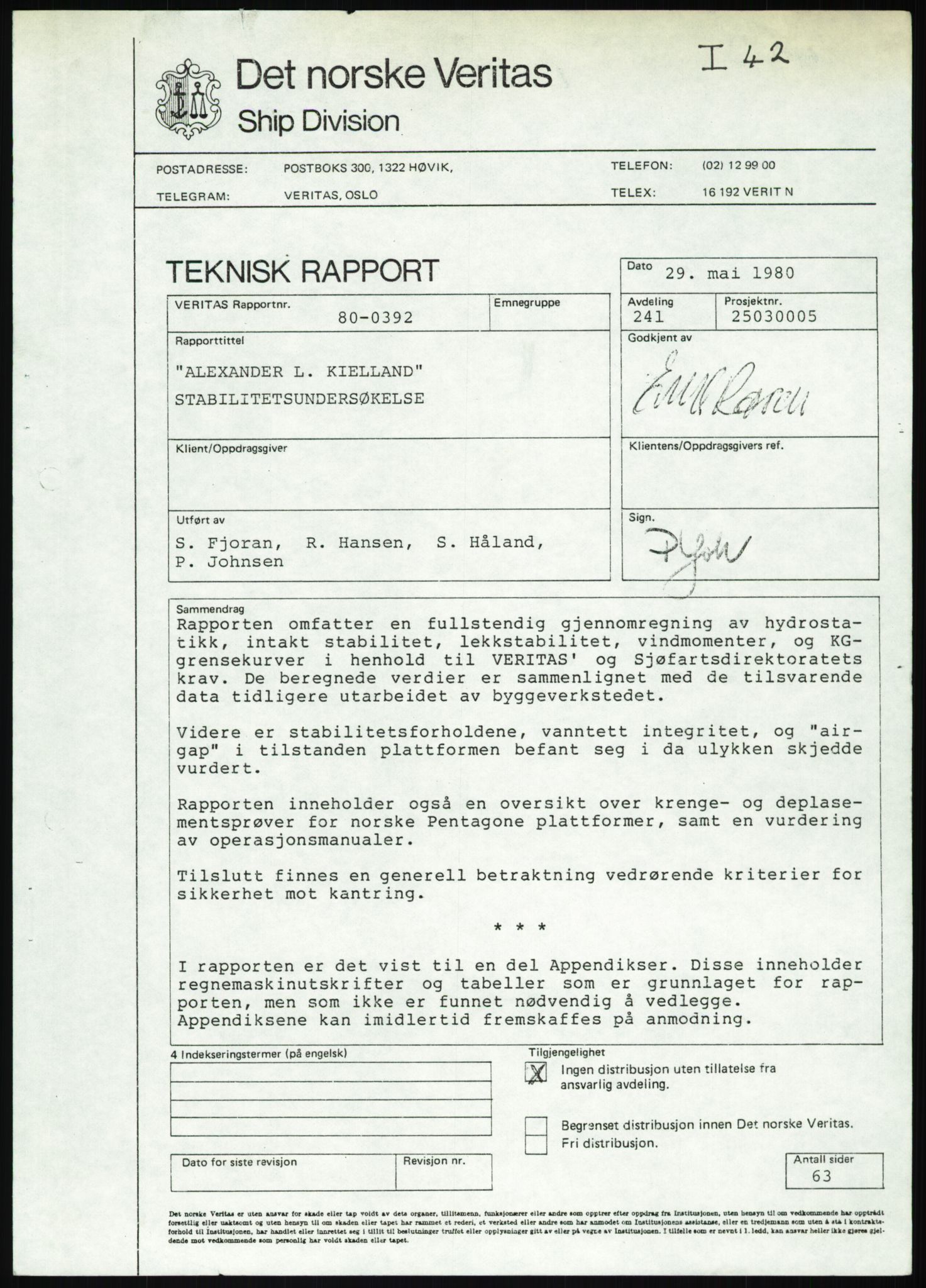 Justisdepartementet, Granskningskommisjonen ved Alexander Kielland-ulykken 27.3.1980, RA/S-1165/D/L0025: I Det norske Veritas (Doku.liste + I6, I12, I18-I20, I29, I32-I33, I35, I37-I39, I42)/J Department of Energy (J11)/M Lloyds Register(M6, M8-M10)/T (T2-T3/ U Stabilitet (U1-U2)/V Forankring (V1-V3), 1980-1981, p. 379