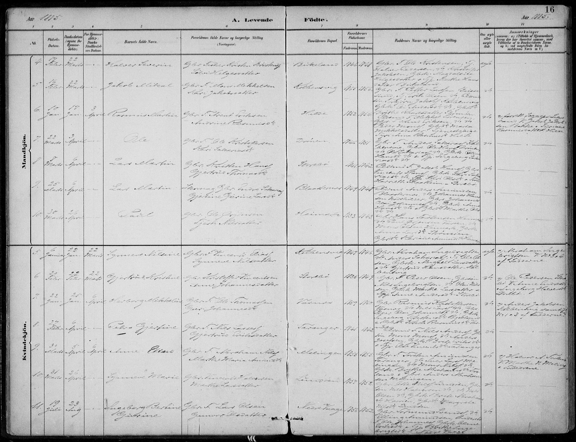 Sund sokneprestembete, SAB/A-99930: Parish register (official) no. C  1, 1882-1899, p. 16