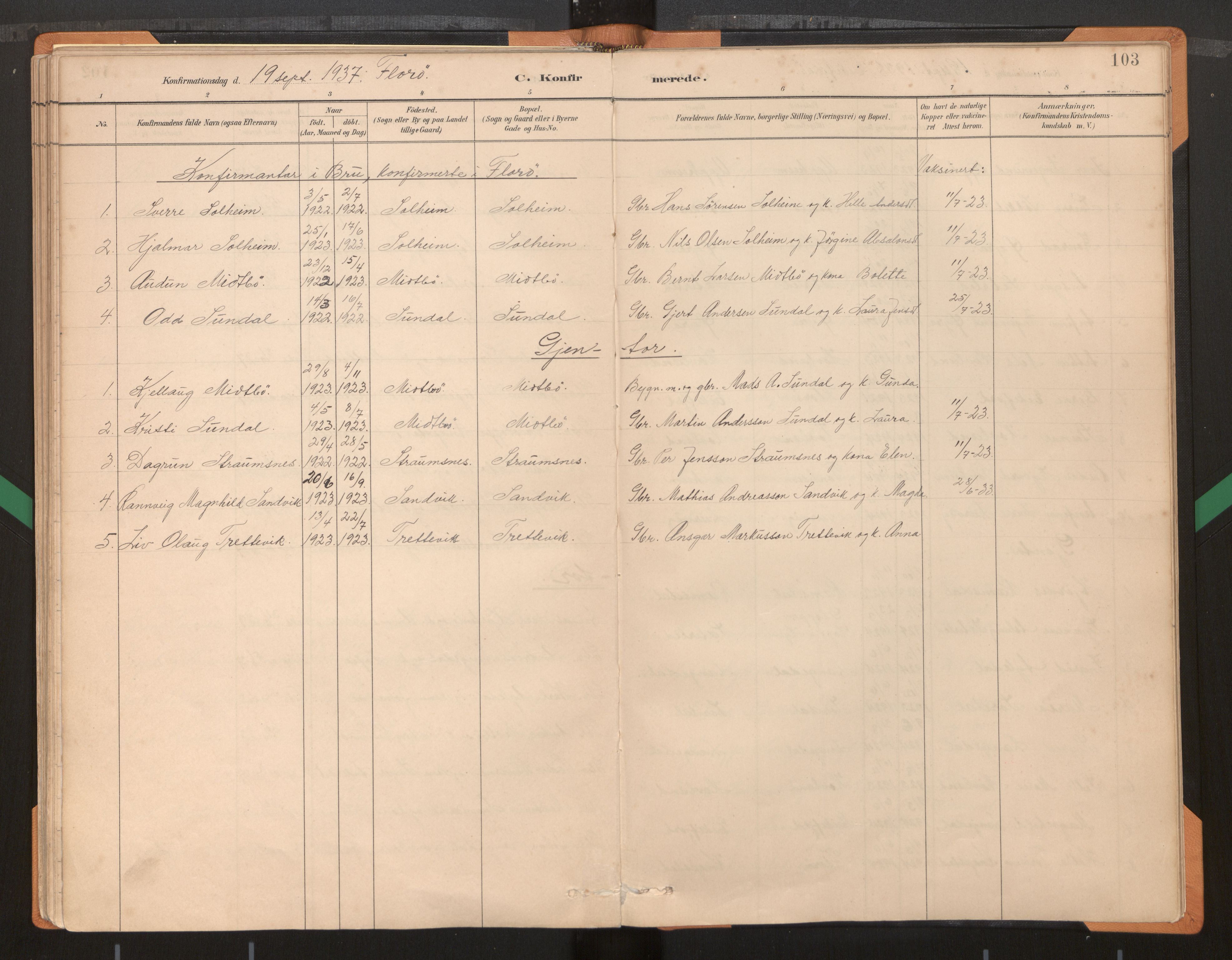 Kinn sokneprestembete, AV/SAB-A-80801/H/Haa/Haad/L0004: Parish register (official) no. D 4, 1883-1944, p. 103