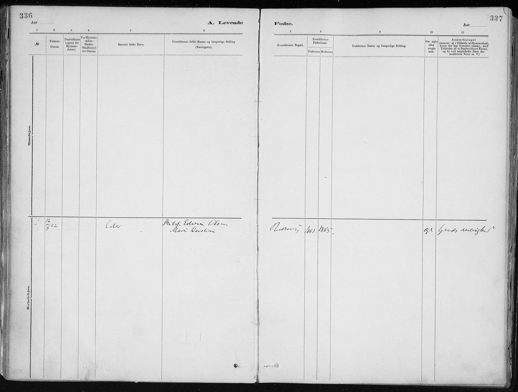 Dypvåg sokneprestkontor, SAK/1111-0007/F/Fa/Faa/L0008: Parish register (official) no. A 8, 1885-1906, p. 336-337