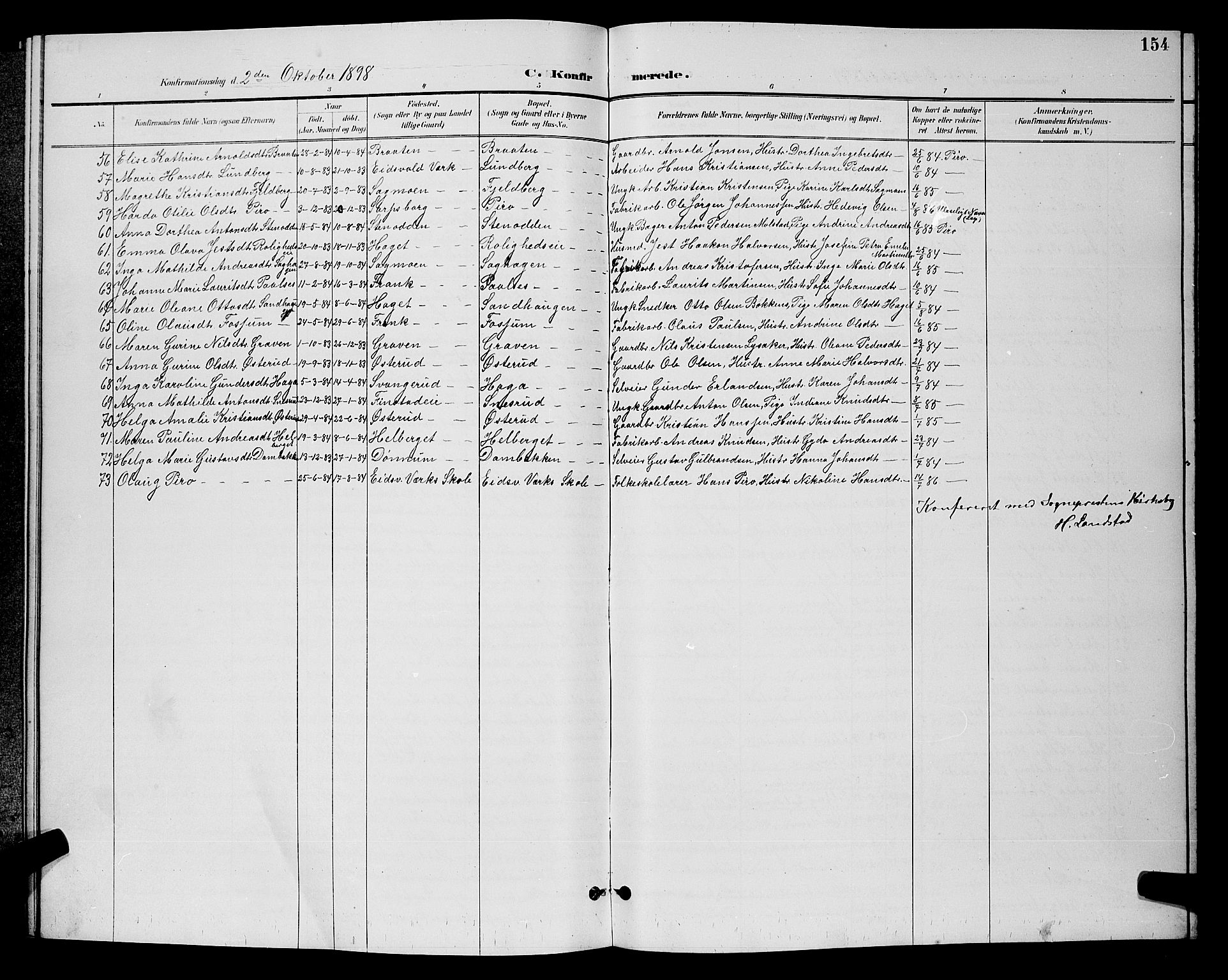 Eidsvoll prestekontor Kirkebøker, AV/SAO-A-10888/G/Ga/L0006: Parish register (copy) no. I 6, 1895-1901, p. 154