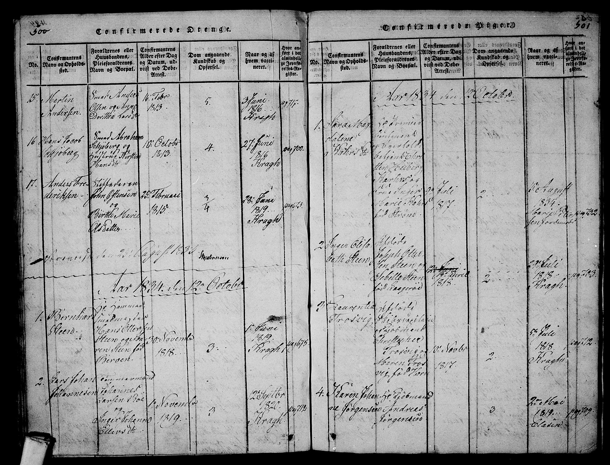 Larvik kirkebøker, AV/SAKO-A-352/G/Gb/L0001: Parish register (copy) no. II 1, 1818-1843, p. 500-501