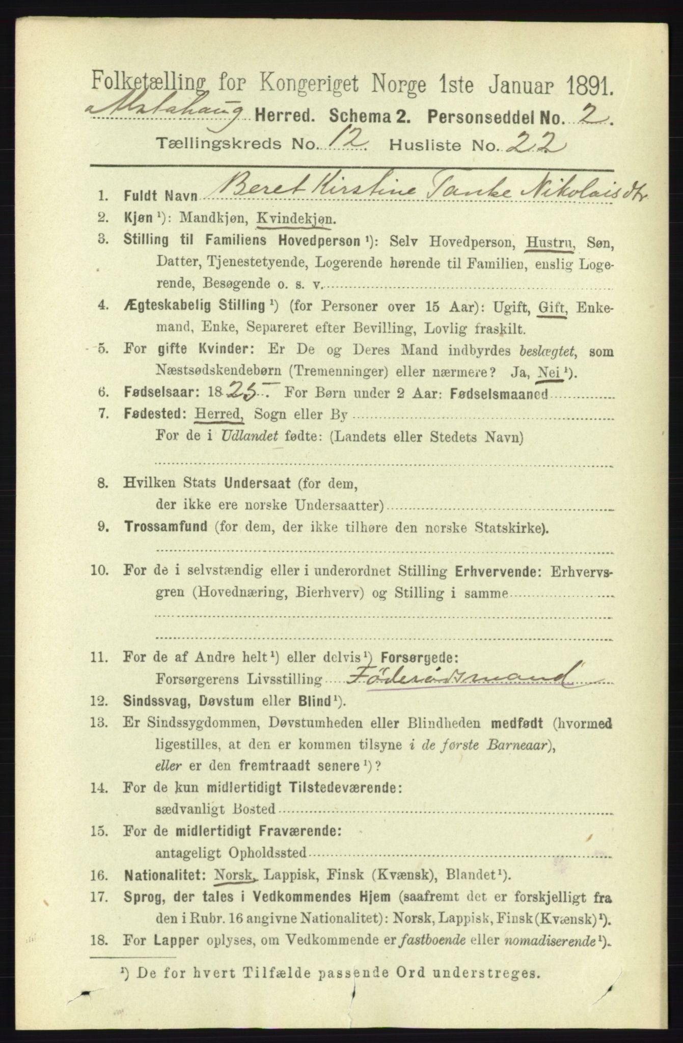 RA, 1891 census for 1820 Alstahaug, 1891, p. 4407