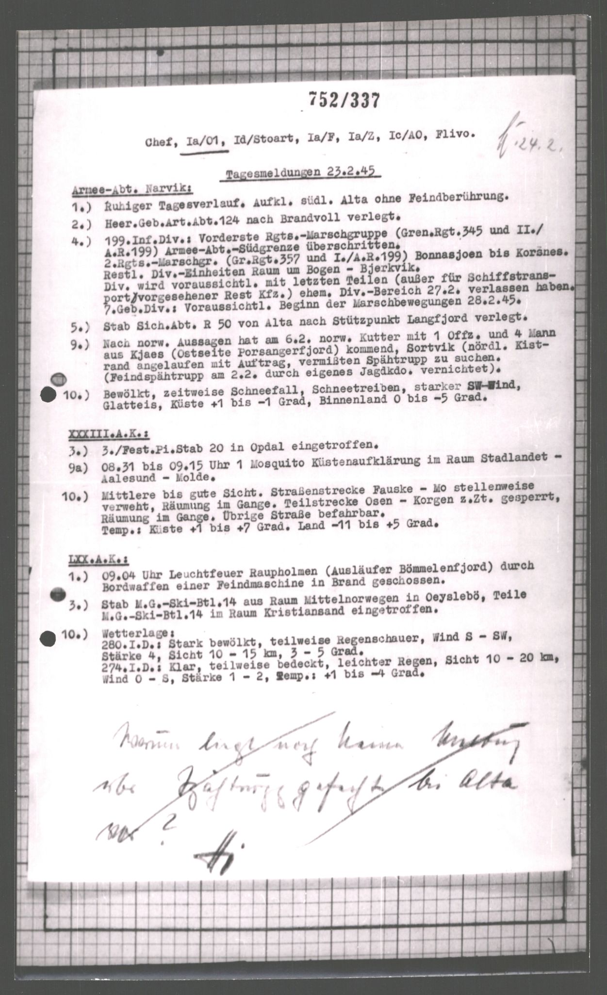 Forsvarets Overkommando. 2 kontor. Arkiv 11.4. Spredte tyske arkivsaker, AV/RA-RAFA-7031/D/Dar/Dara/L0003: Krigsdagbøker for 20. Gebirgs-Armee-Oberkommando (AOK 20), 1945, p. 228