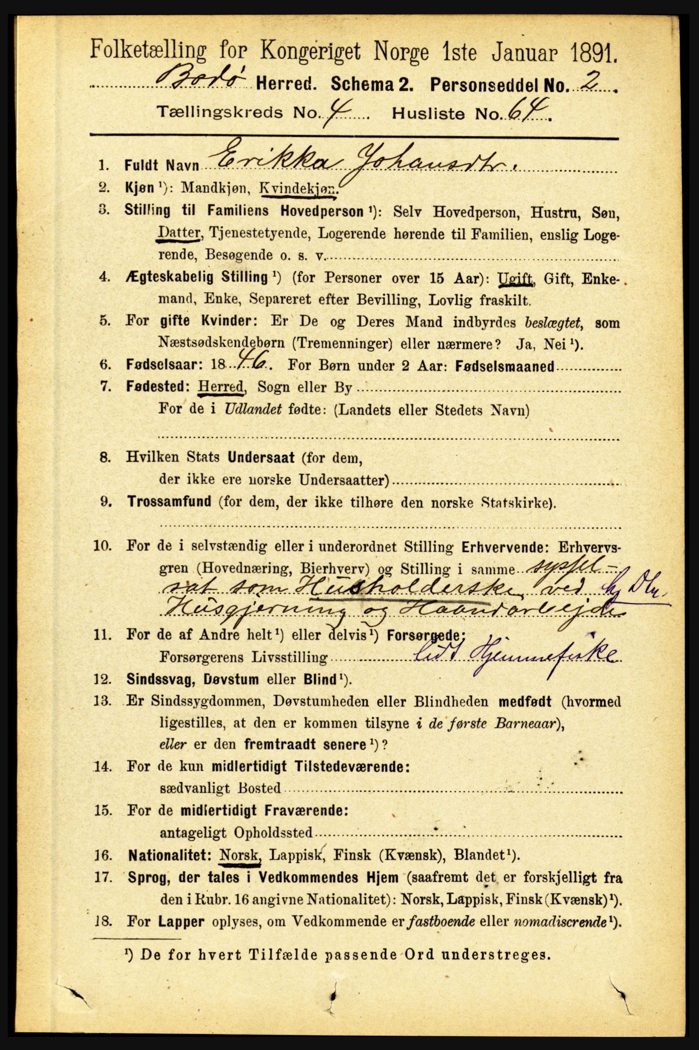 RA, 1891 census for 1843 Bodø, 1891, p. 2633