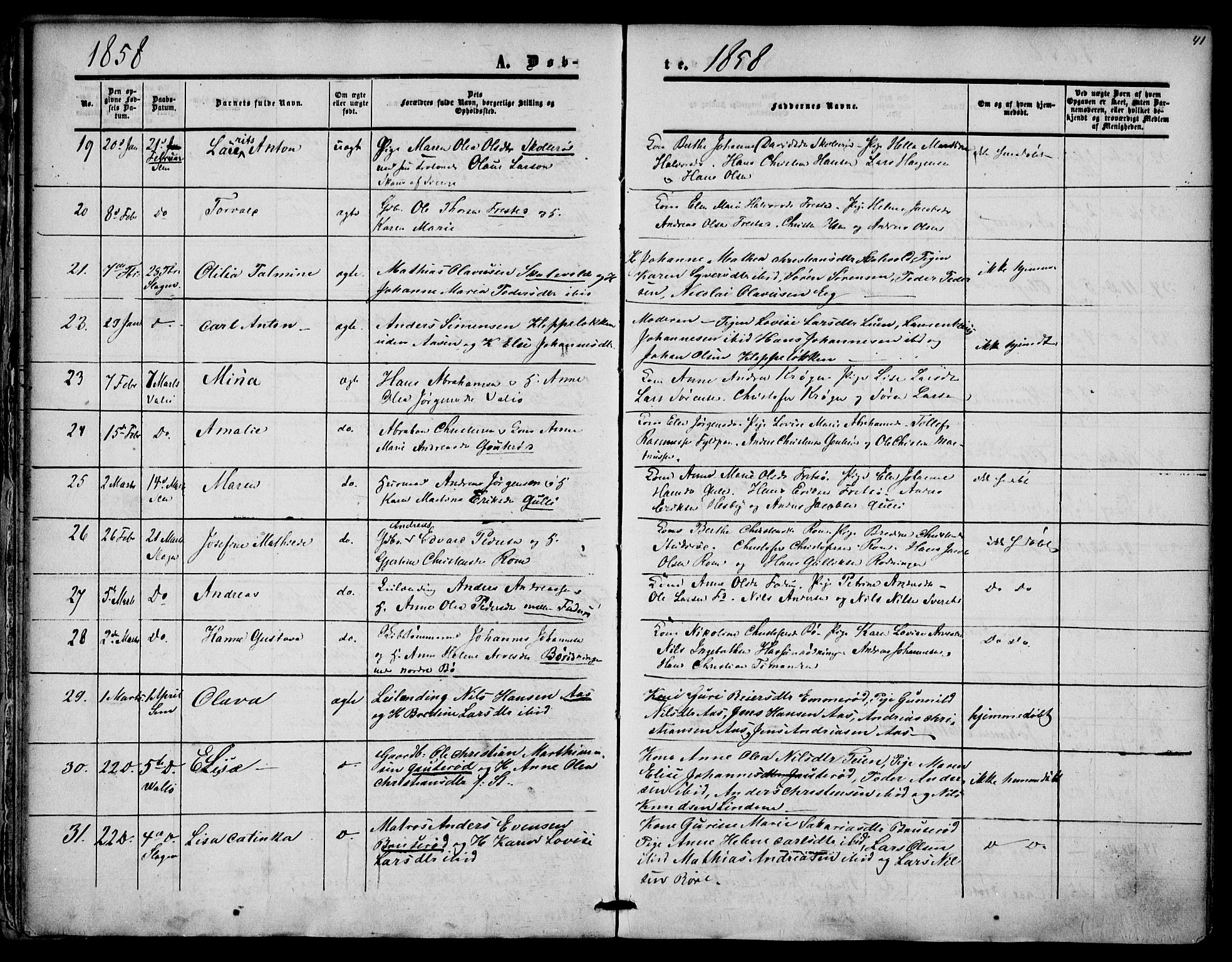 Sem kirkebøker, AV/SAKO-A-5/F/Fa/L0007: Parish register (official) no. I 7, 1856-1865, p. 41