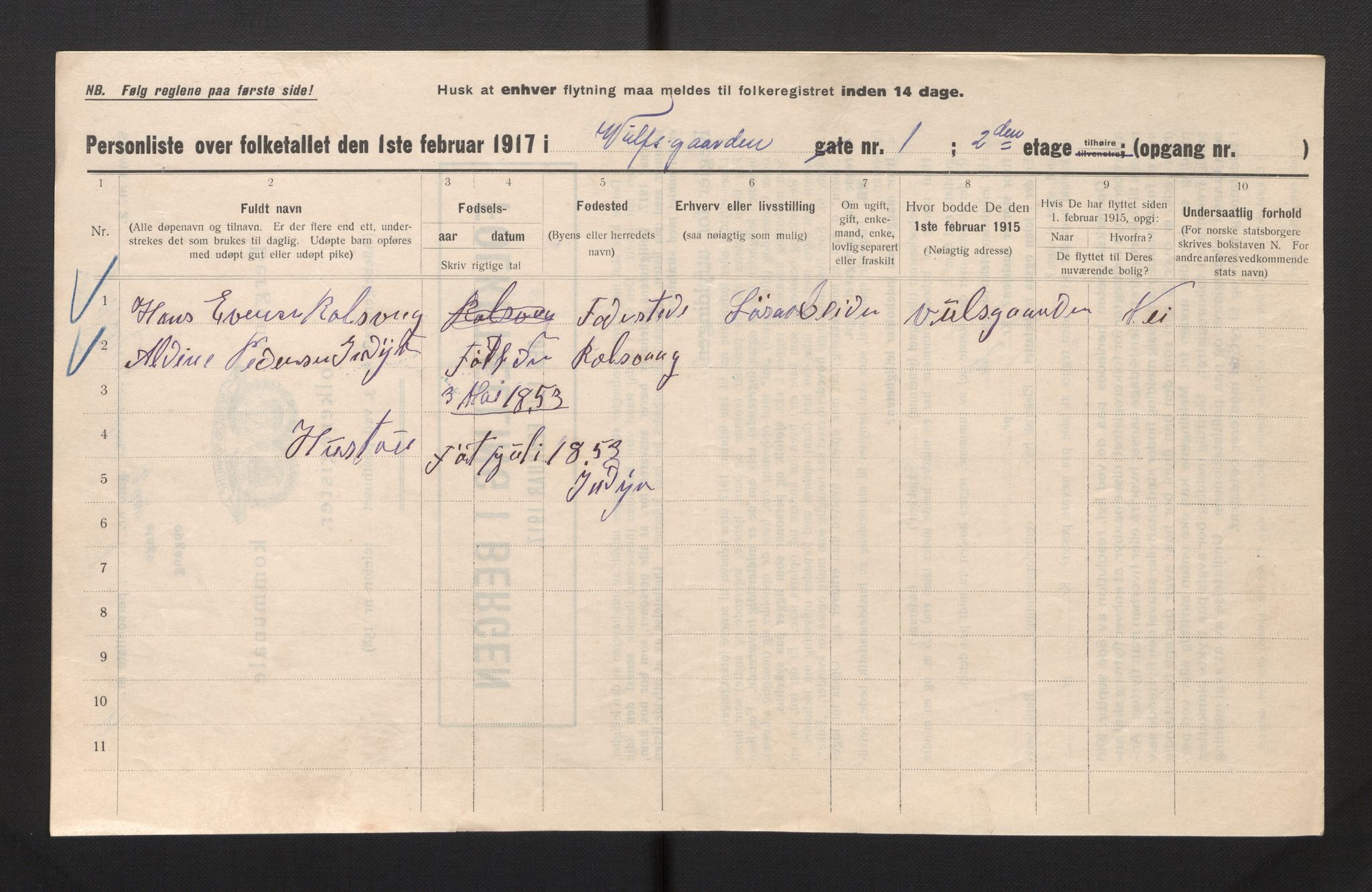 SAB, Municipal Census 1917 for Bergen, 1917, p. 45557