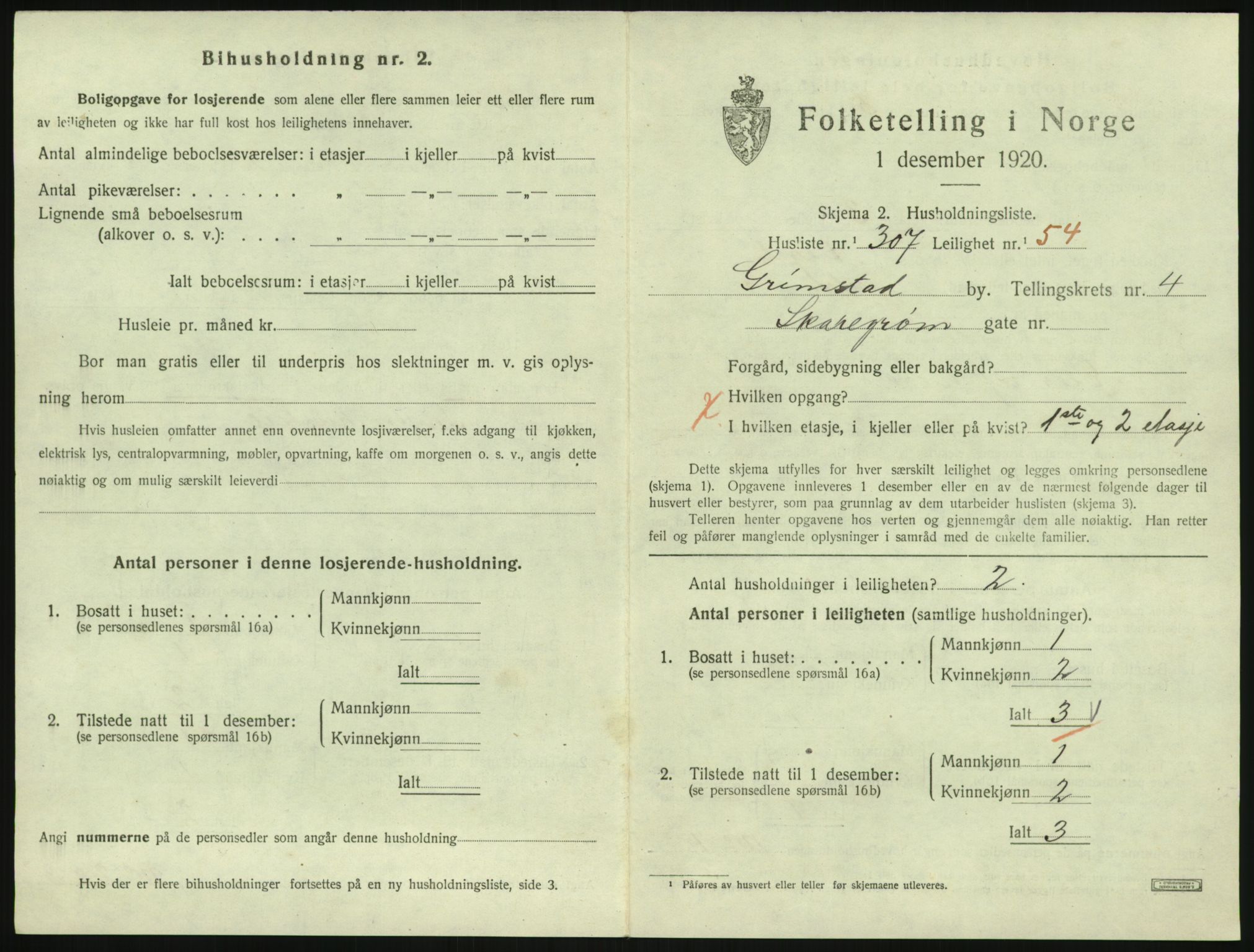 SAK, 1920 census for Grimstad, 1920, p. 1989