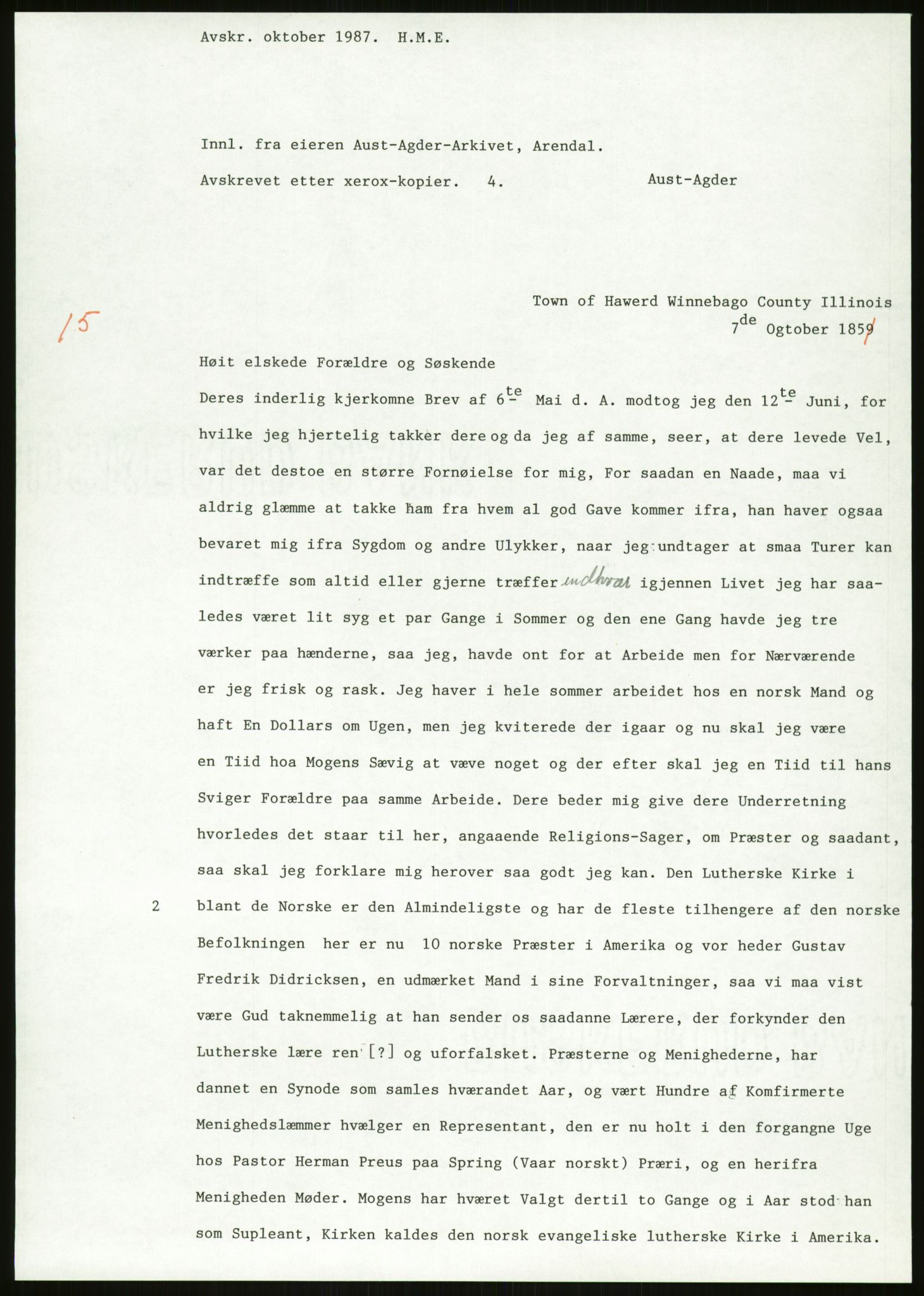 Samlinger til kildeutgivelse, Amerikabrevene, AV/RA-EA-4057/F/L0026: Innlån fra Aust-Agder: Aust-Agder-Arkivet - Erickson, 1838-1914, p. 61