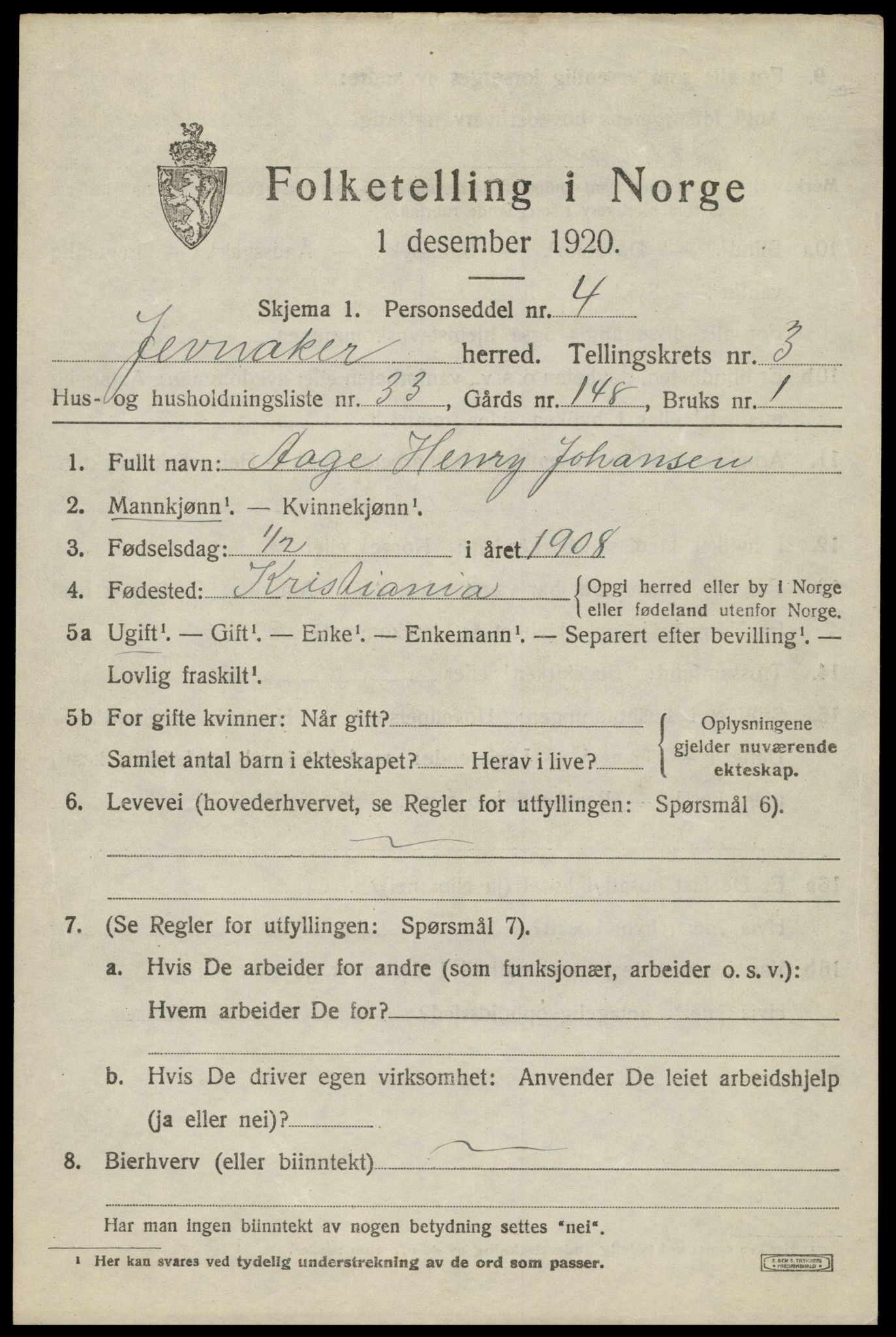 SAH, 1920 census for Jevnaker, 1920, p. 6385